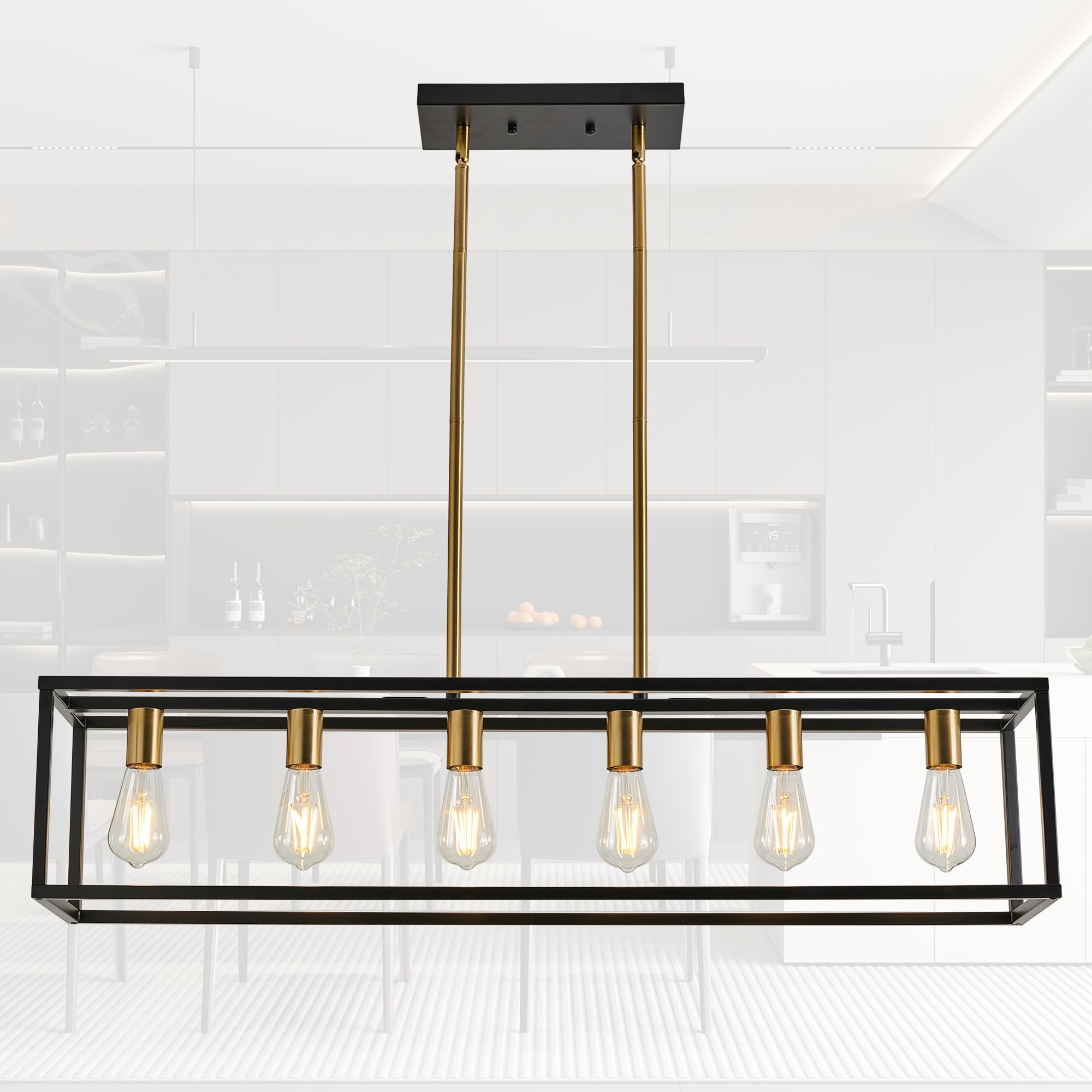 HQZBPT Rectangle Chandeliers Kitchen Light Fixtures Farmhouse Dining Room Light for Dining Rooms,Black&Brushed Brass Light Fixtu