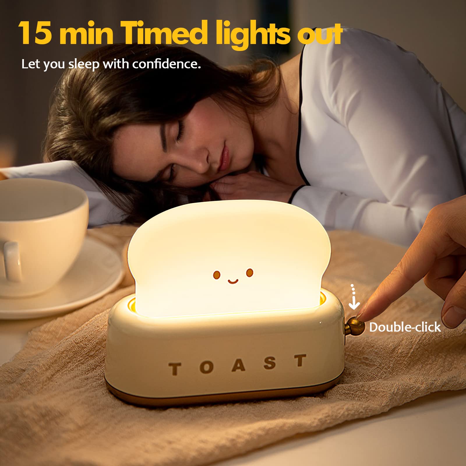 Qanyi Small Table Lamp, Cute Toast Bread Led Bedroom Nightstand Light With Timer And Rechargeable, Cool Birthday Gift For Baby K
