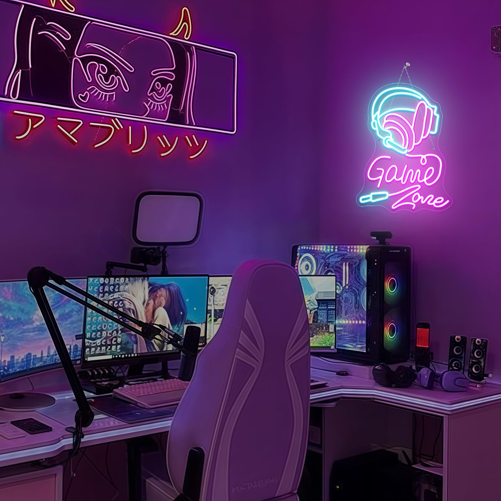 gamerneon Neon Sign for Wall Decor, LED Light, Acrylic, 12.59in x 15.75in, Colorful, Game Zone Design