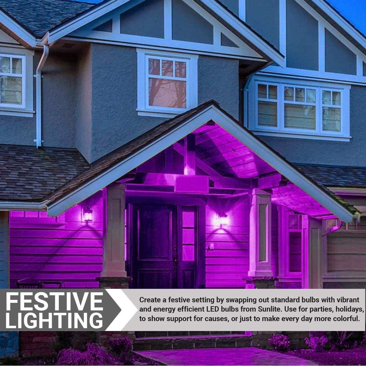 Sunlite LED A19 Colored Light Bulb, 3W (25W Equivalent), E26 Base, Non-Dimmable, Purple, 6 Count, Model 40946