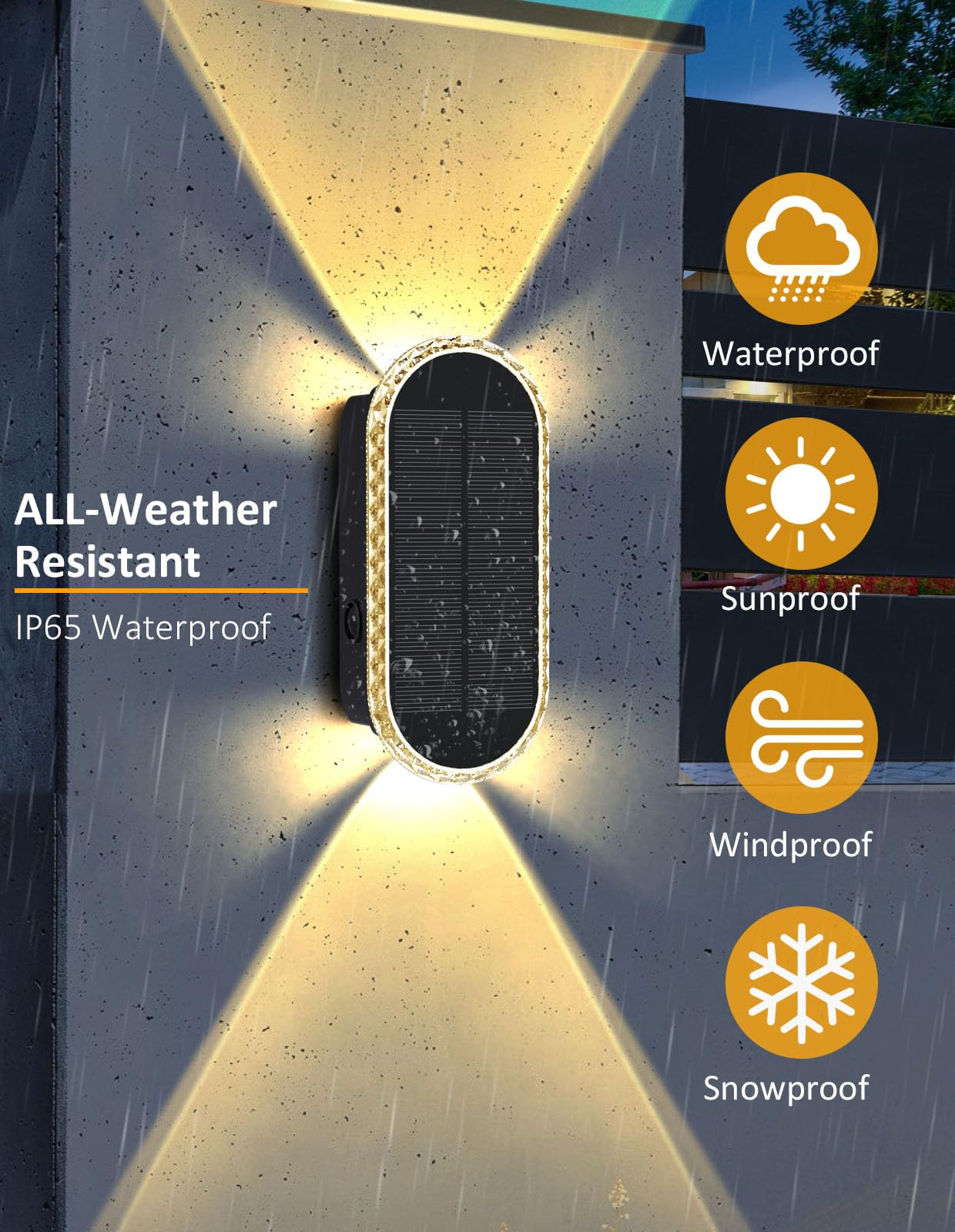 BlueYang Solar Fence Lights - Warm White & RGB, 8 Modes, Waterproof, Dual-Head, 4PK, Model 2403-4pk-C, Plastic