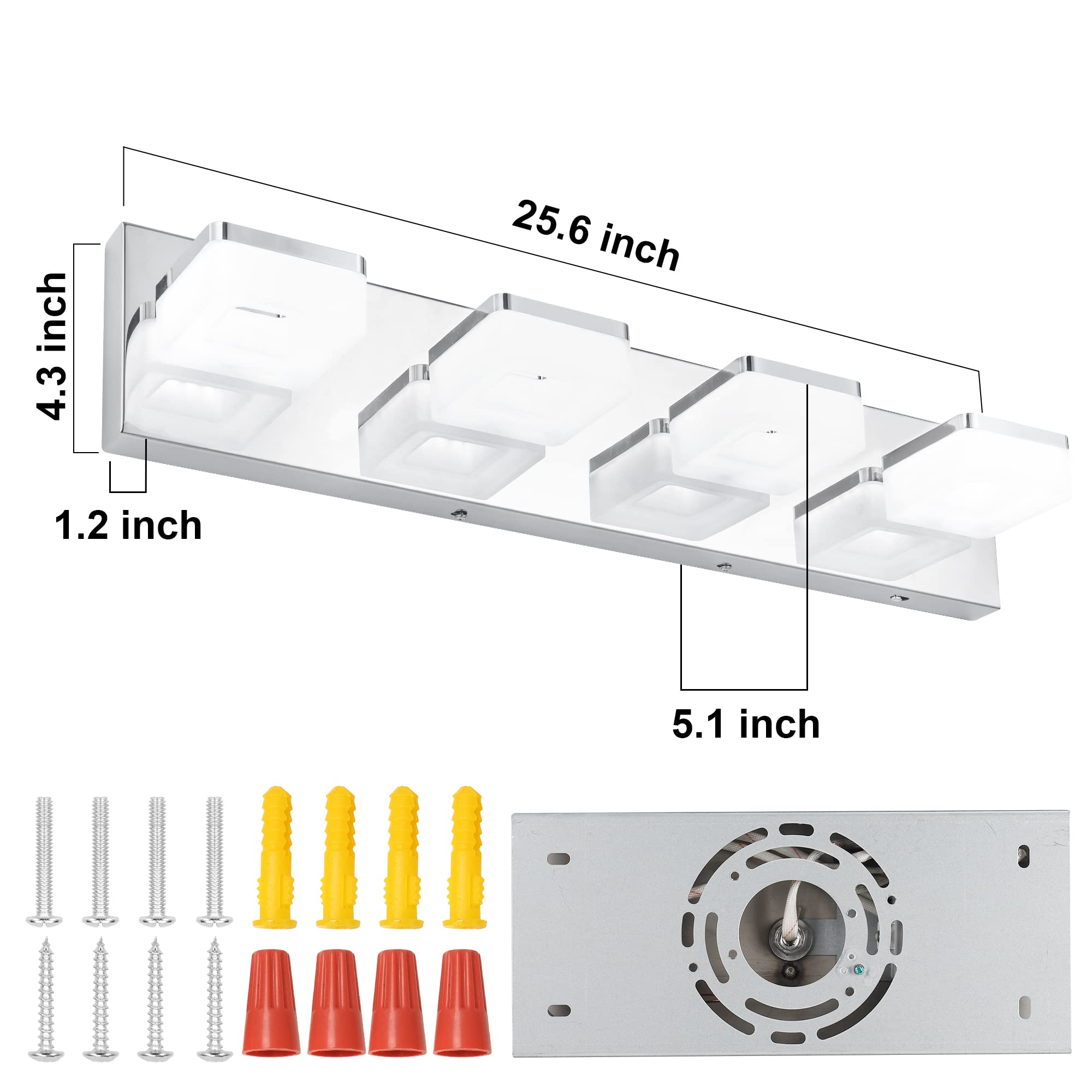 Goodate 3-Color Dimmable Chrome Led Vanity Lights, 4-Light Fixtures For Bathroom, 360° Rotate