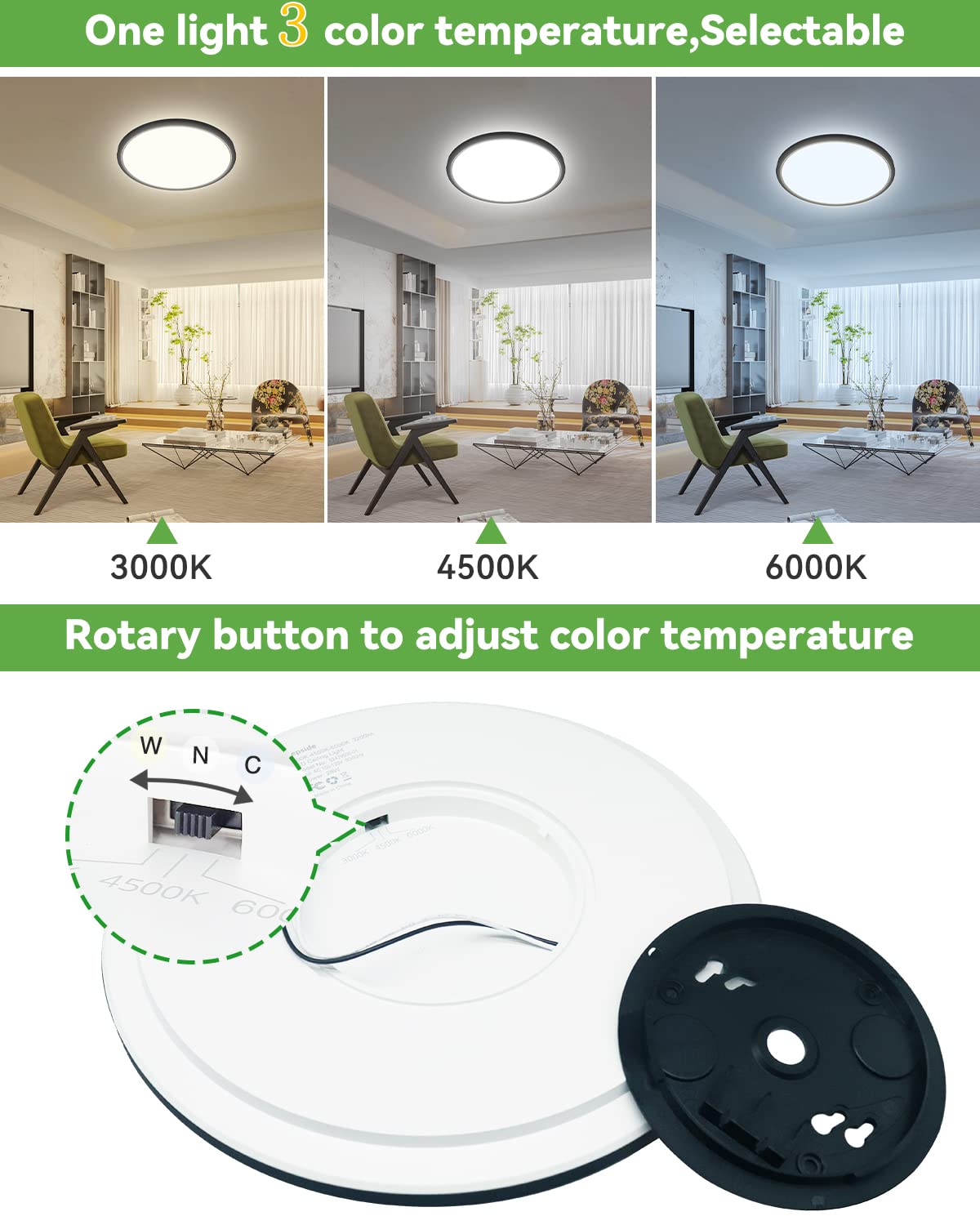 Zemty 4Pack 12 Inch Led Ceiling Light Flush Mount, 28W 3200Lm Super Slim Flush Mount Ceiling Light Fixtures, 3000K/4500K/6000K S