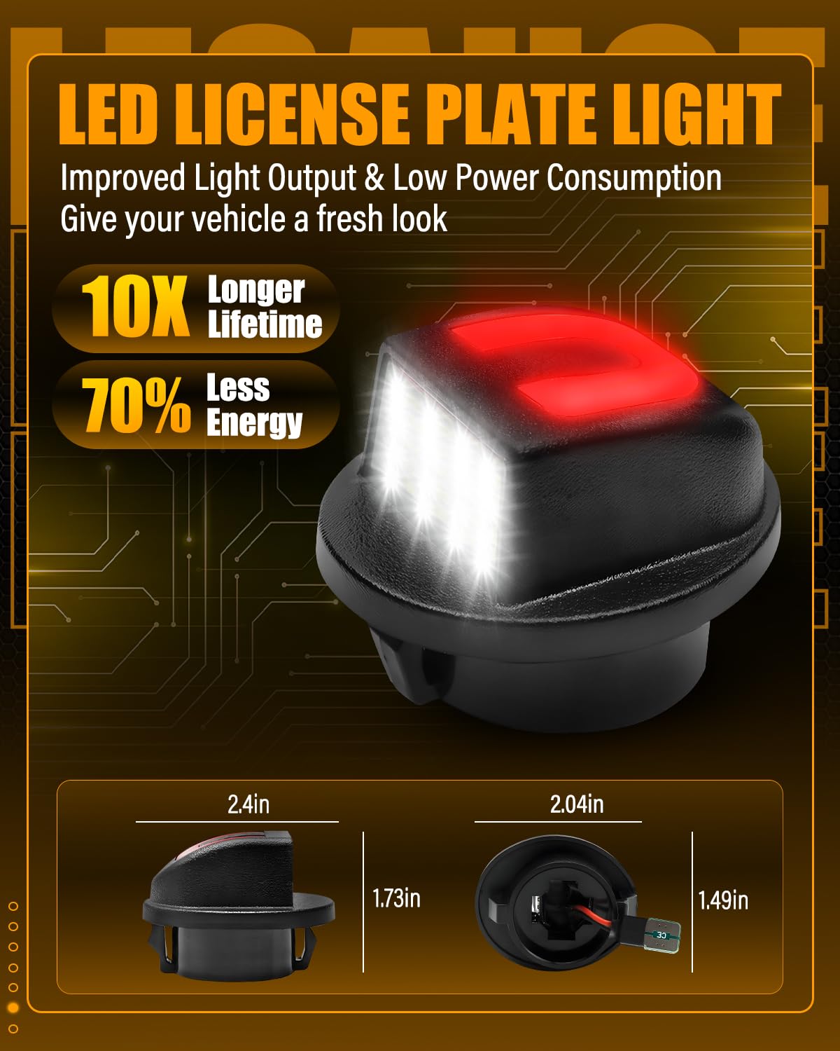 LESAUCE LED License Plate Lights, C-Shaped Rear Parking Red Light, 6500K White, U-Shaped Housing, Black+Red, Pack of 2