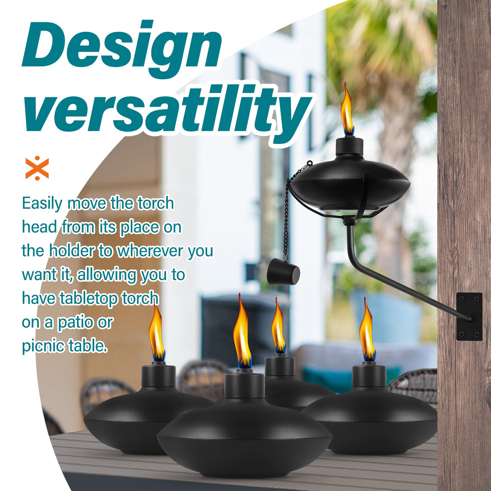 Fan-Torches 6 Pack Citronella Torches - Refillable Metal Outdoor Garden Lights For Yard & Patio