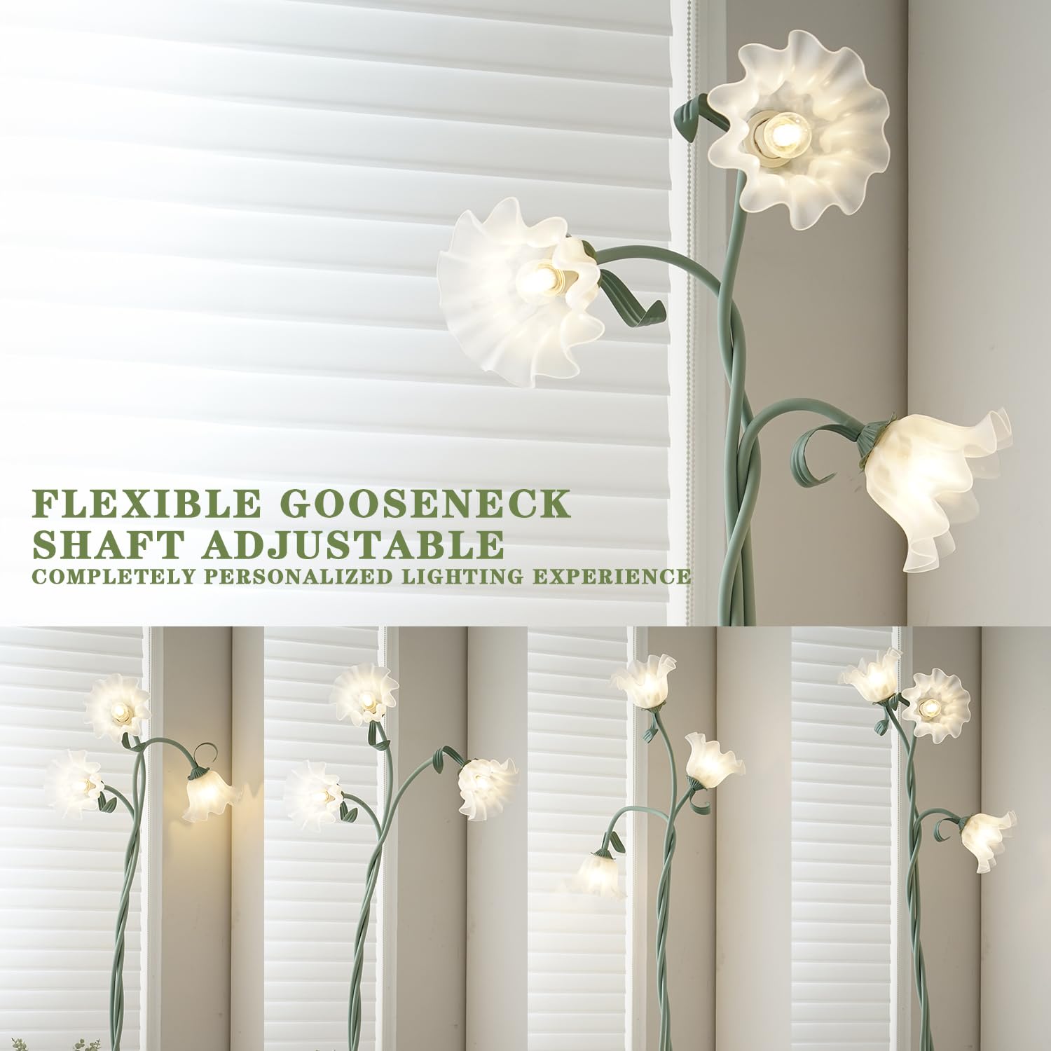 Werfop Flower Floor Lamp For Living Room,? Vintage Tall Flower Reading Lamp Flexible Gooseneck Corner Standing Light With Led Bulb For Bedroom Living Room Office Home Decor