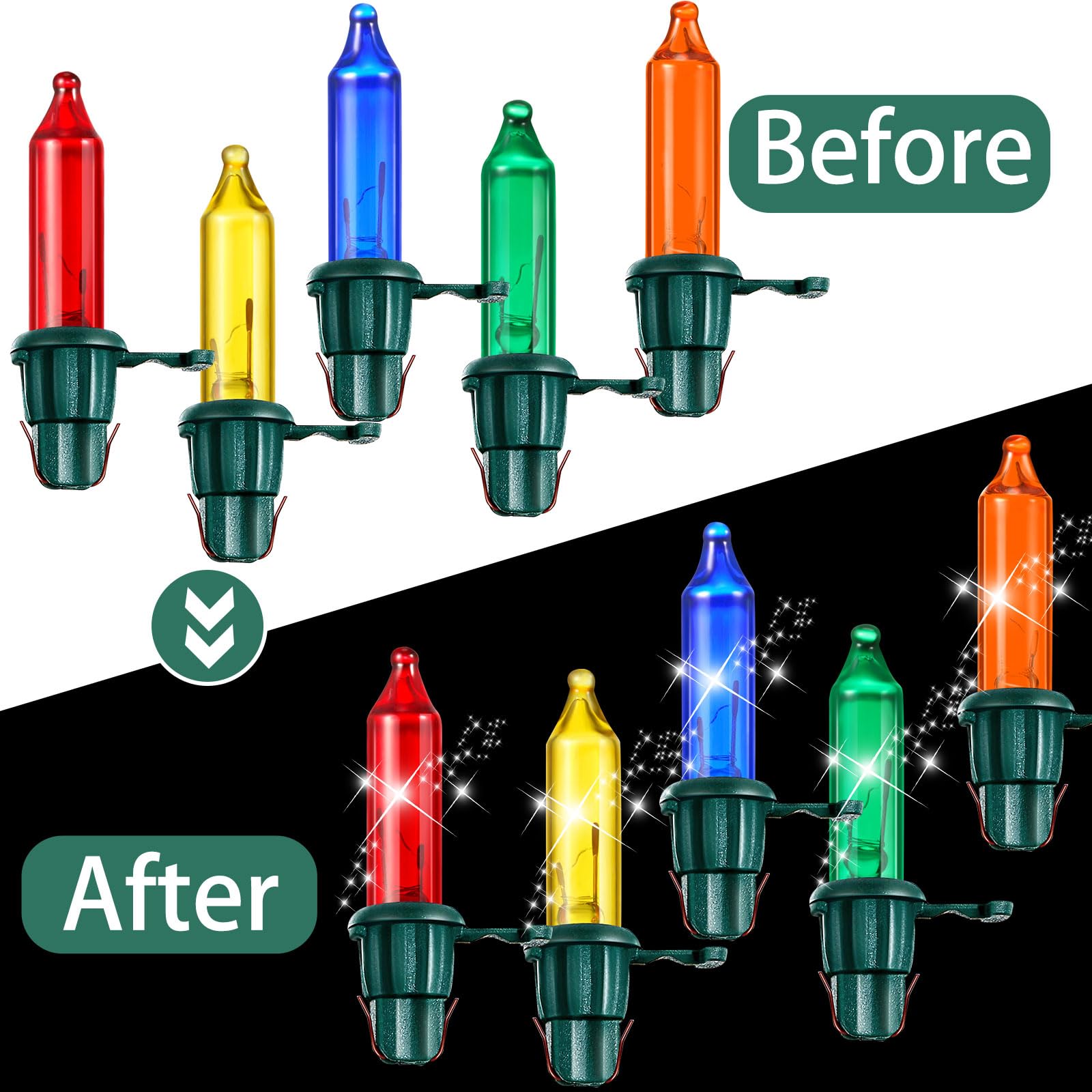 Mudder 100 Count Mini Incandescent Christmas Tree Light Bulbs, 2.5V, Green Base, Multicolor, Prelit Xmas Tree Decoration