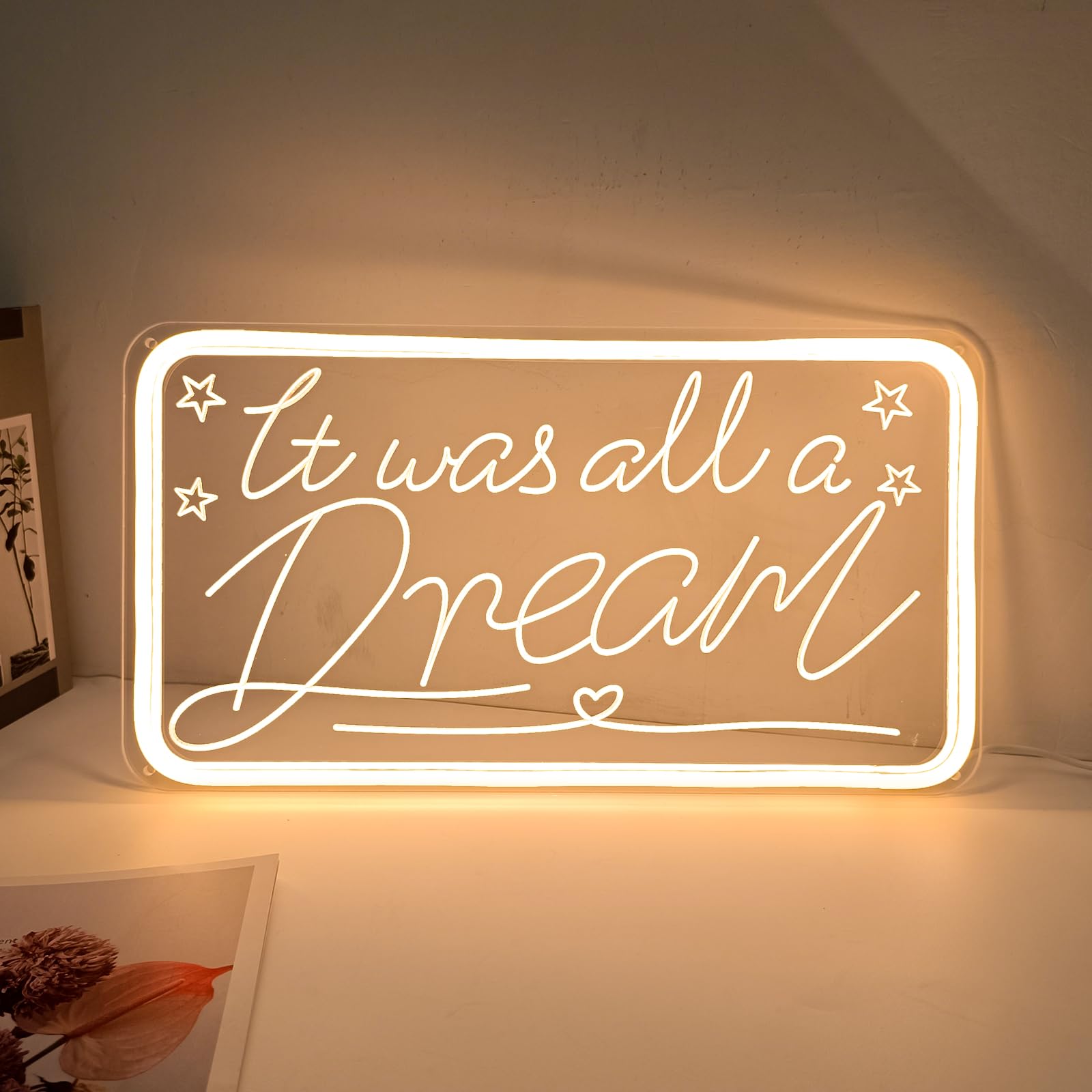 Welltodo Neon Light Sign for Wall Decor, Dream Design, Acrylic, Rectangle White