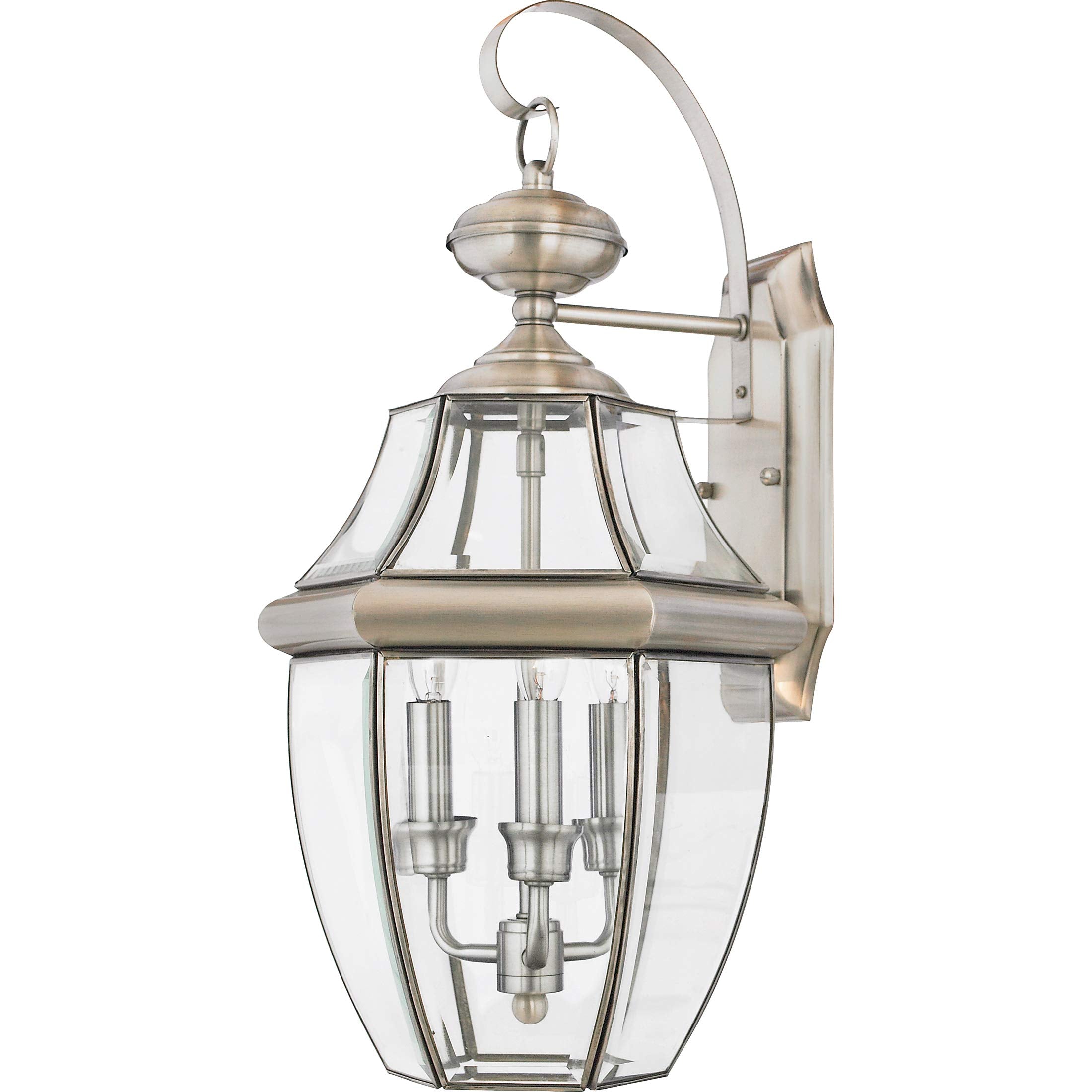Quoizel Newbury Outdoor Wall Lantern, 23 Inch 3-Light Pewter Wall Sconce, French Country Exterior Wall Lantern Fixture, E12 Base