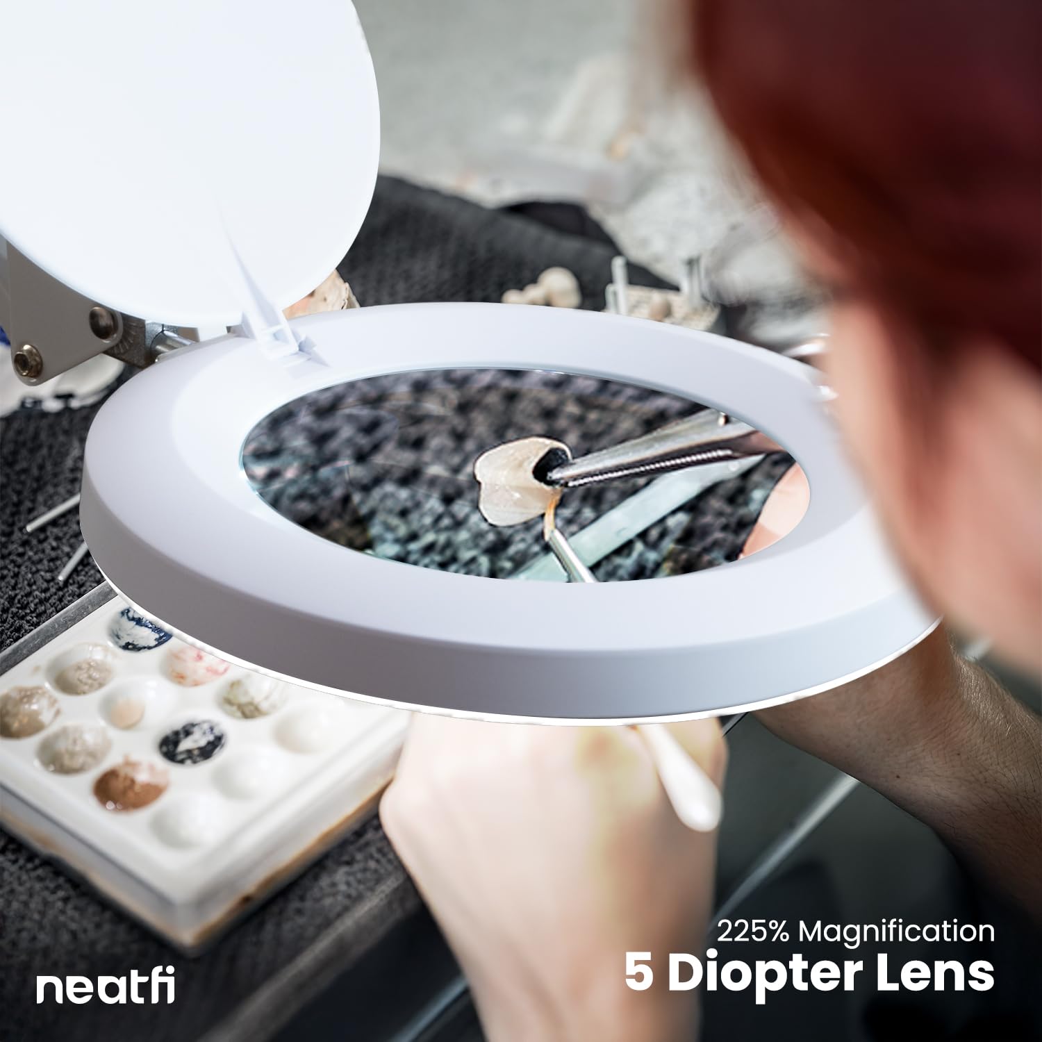 (New Model) Neatfi Led Magnifying Lamp With Clamp, 5D Magnification, 120Pcs Smd Leds, 12W, Adjustable Color Temperature (White,