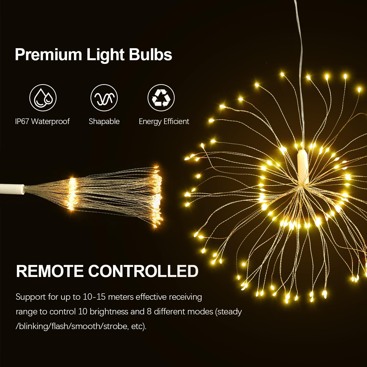 Kikilive Firework Lights, 8 Pack Led Copper Wire Fireworks Lights Fairy Lights Christmas Fireworks Hanging Dimmable String 8 Mod