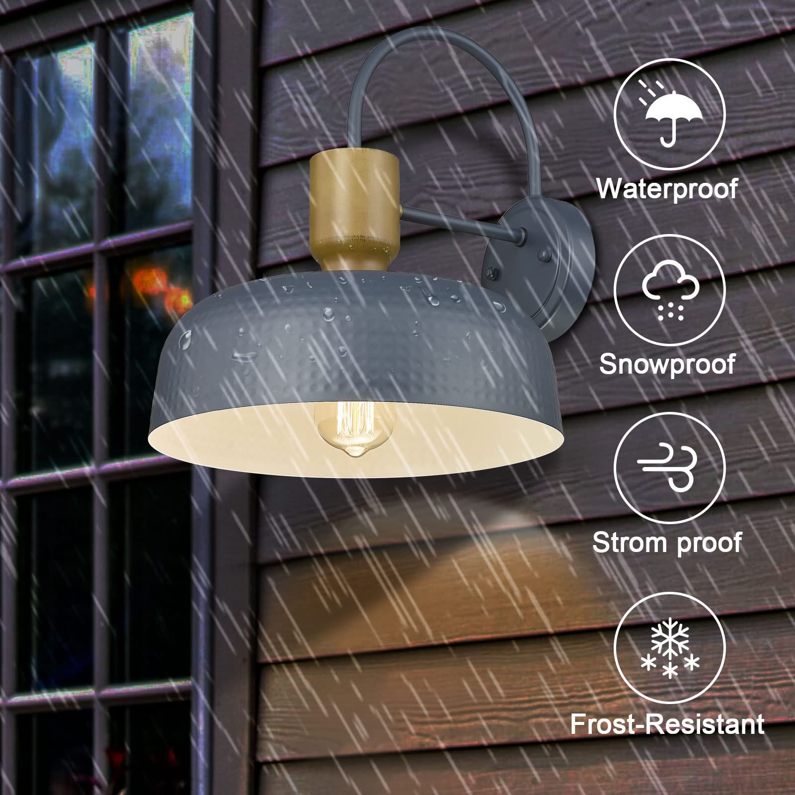 Luminzone Gooseneck Barn Light - Vintage Industrial Wall Lantern, Medium 12.4, Blue, 2 Pack, Hammered Metal Shade