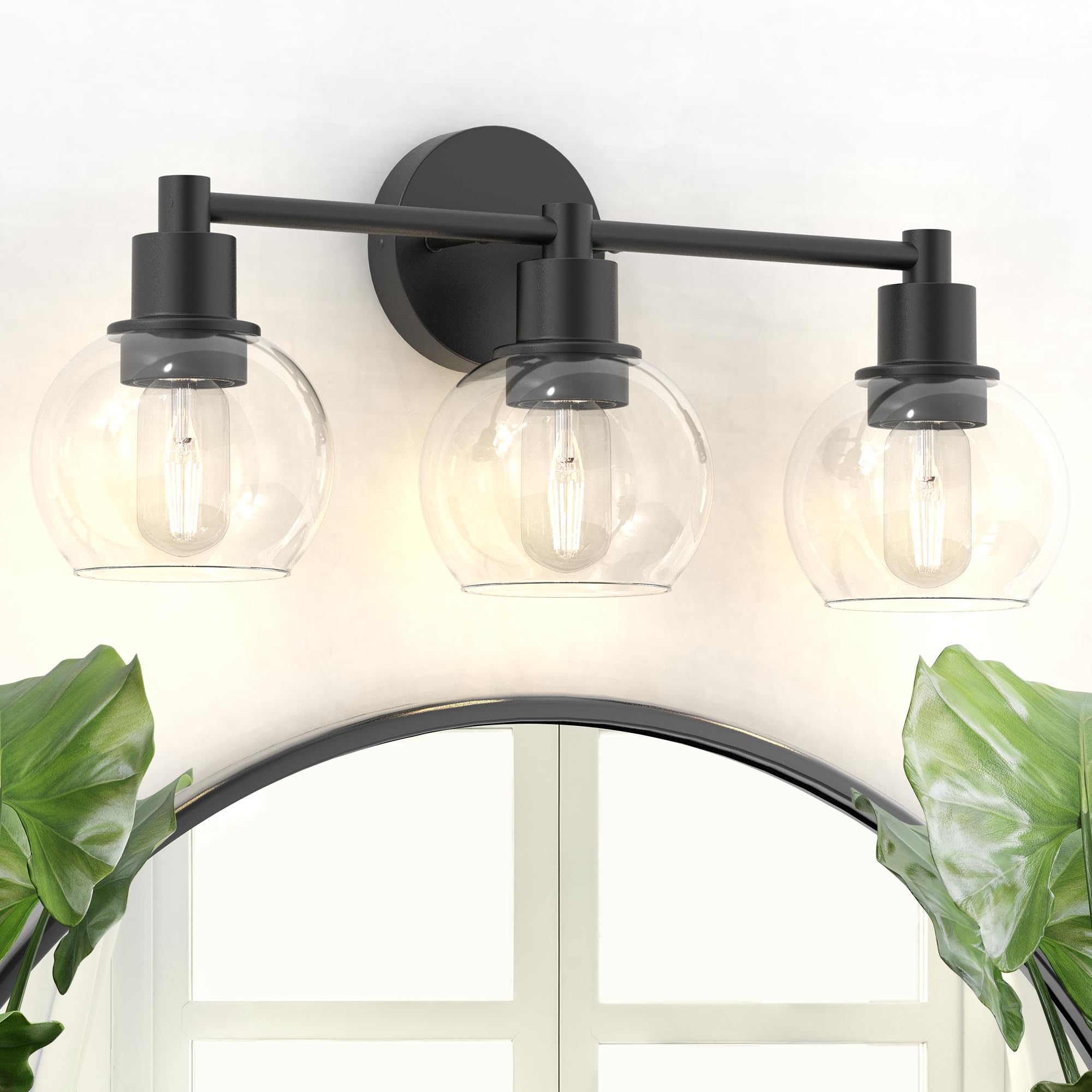Espird Matte Black 3-Light Bathroom Vanity Light Fixture, Industrial Globe Wall Sconce