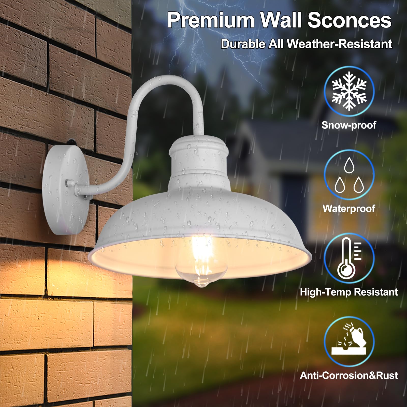 Tobusa 2-Pack Dusk To Dawn Outdoor Wall Lights, Exterior Farmhouse Gooseneck Barn Light, White Vintage Outside Wall Mount Light