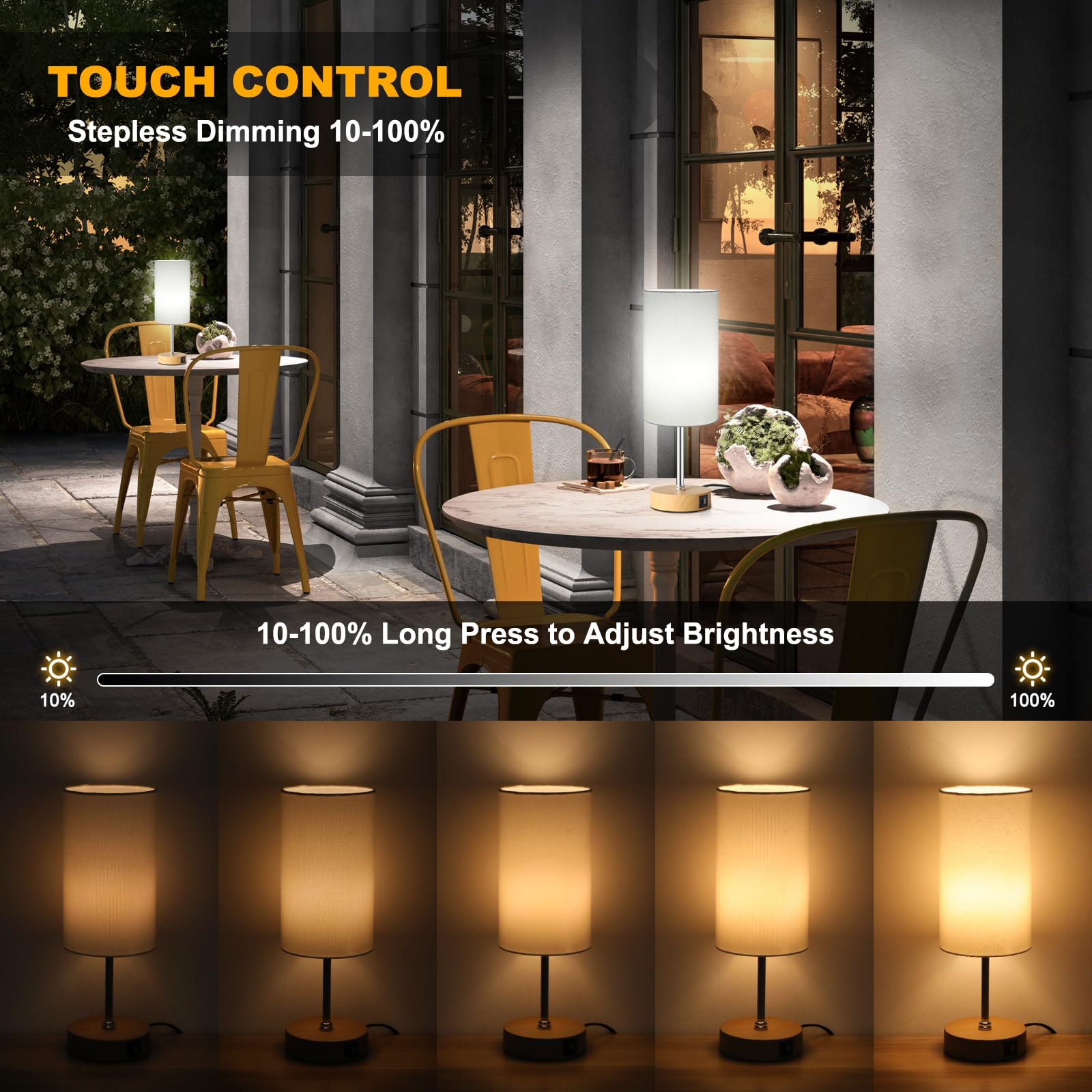 Unicozin Small Table Lamp - 3CCT & 7 RGB Color Changing, Dimmable Nightstand Lamp, 14.5in, White Wood Grain Base