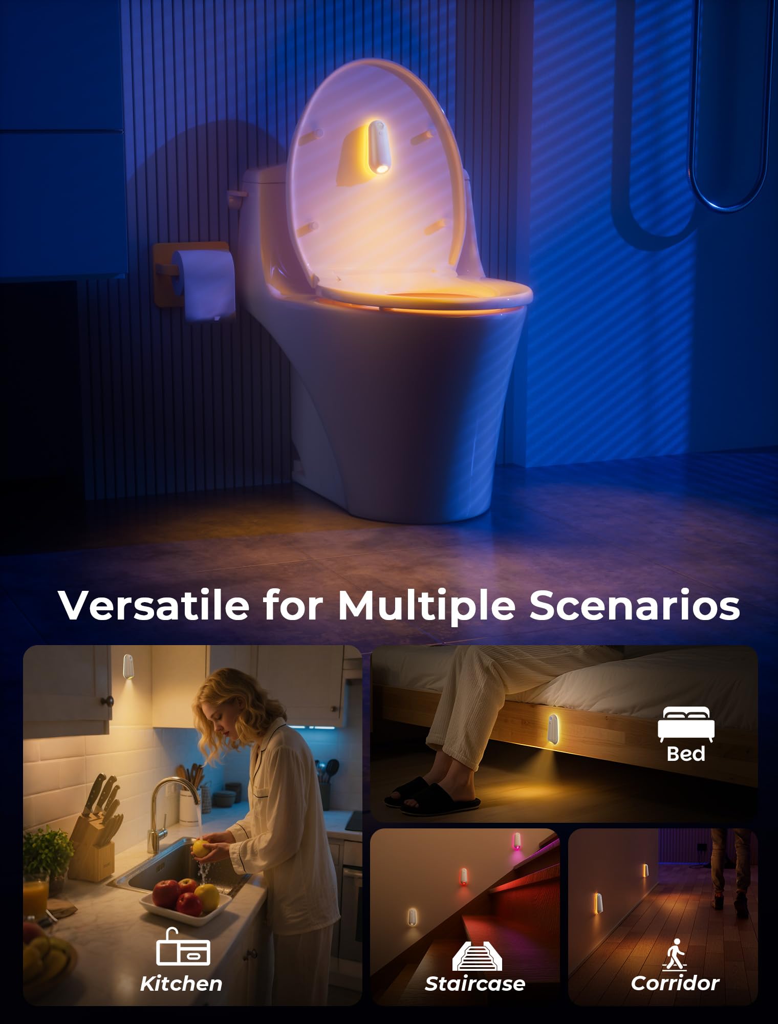 Toilet Night Light Motion Sensor  8 Color Changing Led Wall Motion Sensor Light Indoor Bathroom Accessories Decor  Inside Toilet Lights Christmas Stocking Stuffers For Men Kids Birthday Gifts (1 Pack)