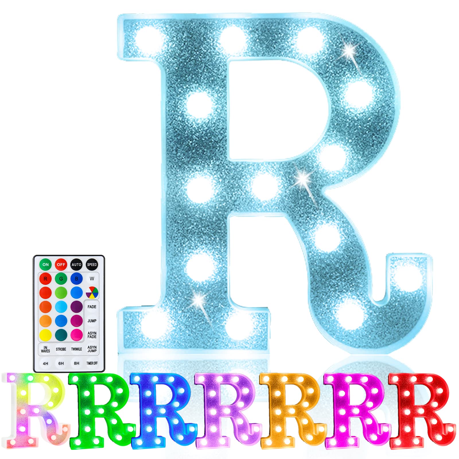Pooqla LED Marquee Letter Lights, Battery Powered, 18 Colors, Glitter Silver, Ideal for Parties and Decorations