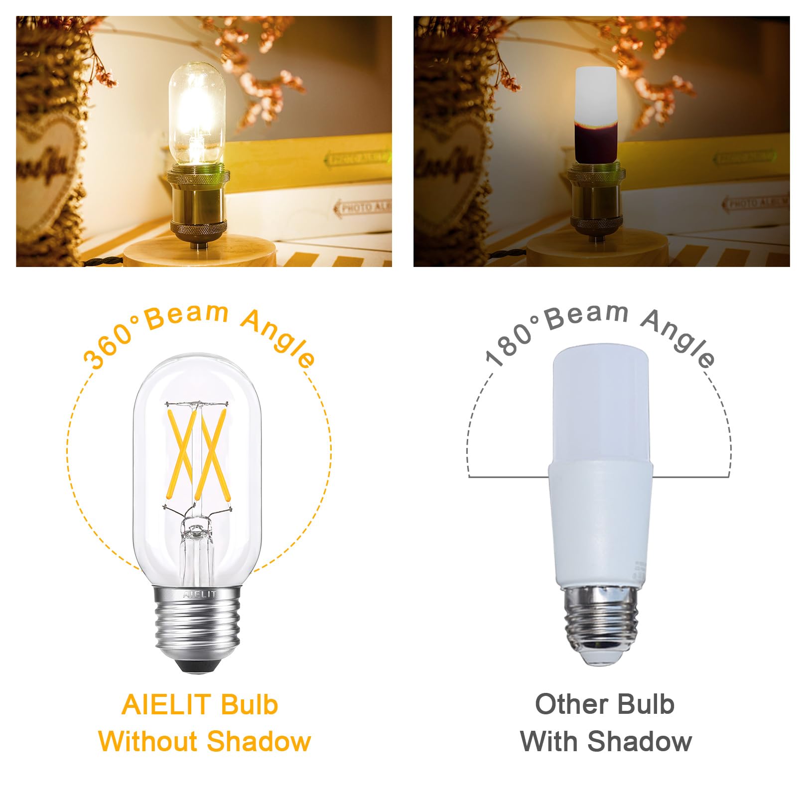 E26 Led Bulb 40W Equivalent, Energy Efficient 4W, Soft Warm White 3000K, Dimmable 400Lm Tubular T14 T45 Led Edison Light Bulbs F