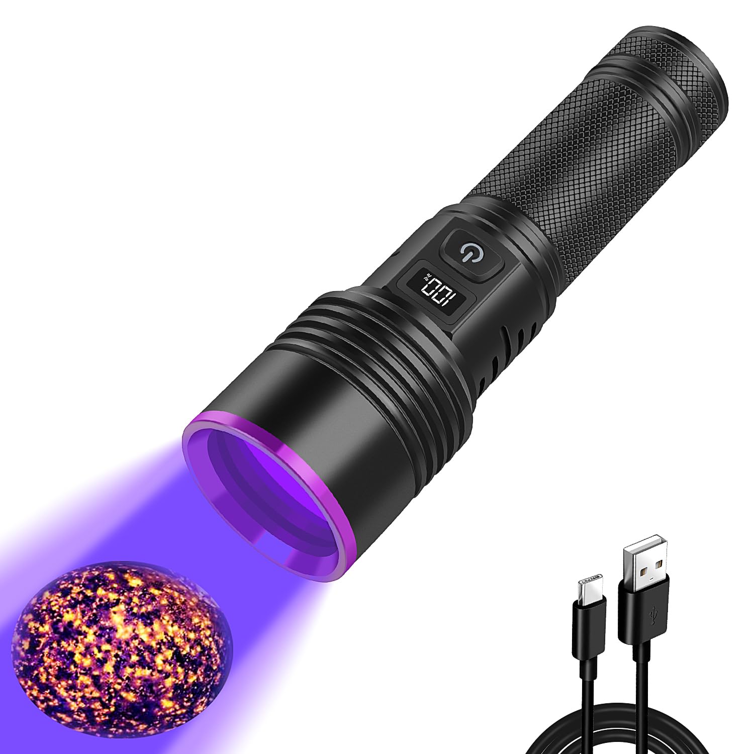 Windfire Uv Flashlight 365Nm Black Light, Rechargeable Blacklight Flashlights With Lcd Display, Powerful Ultraviolet Lights For
