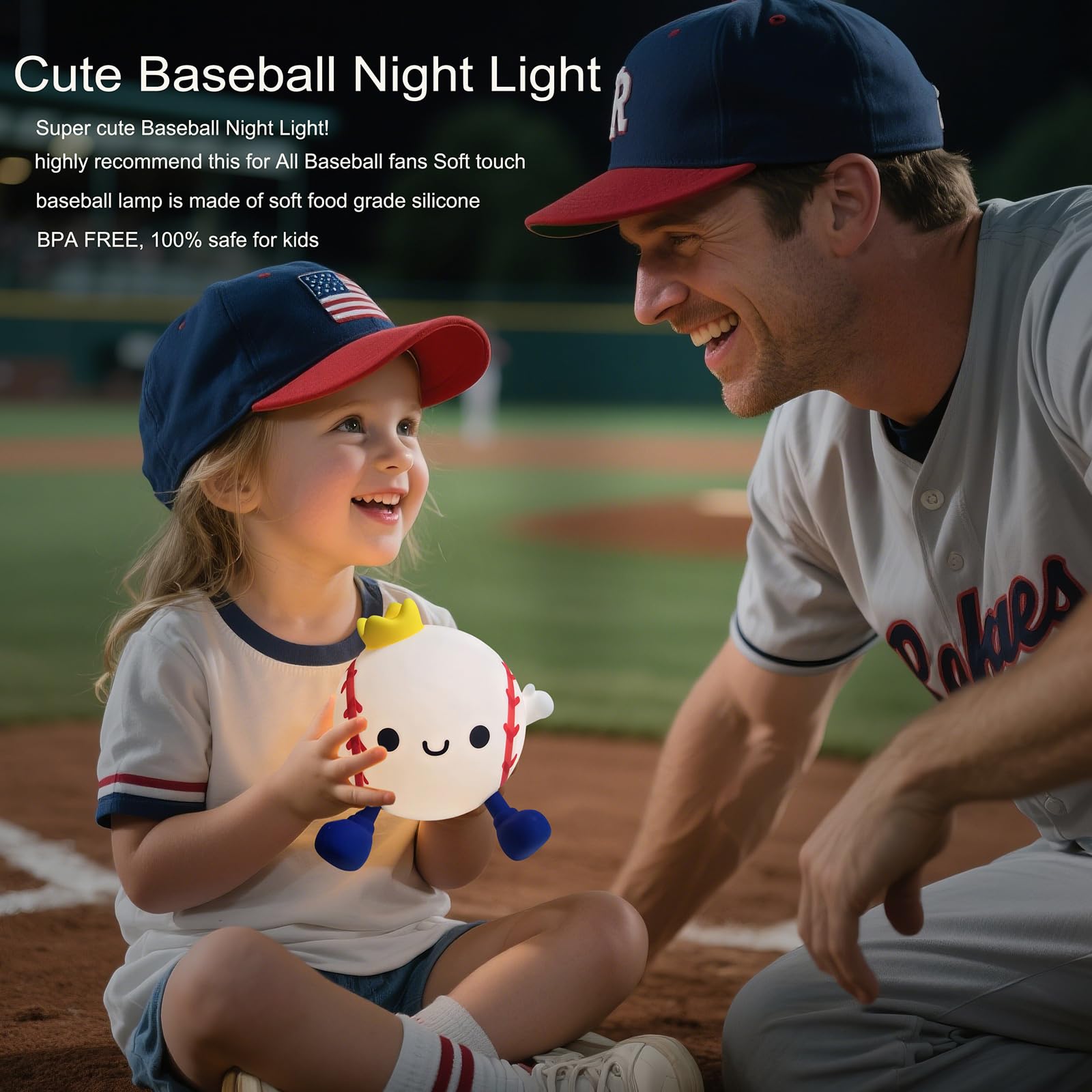 DREAMING MY DREAM Baseball Night Light,Cute Silicone Squishy Novelty LED Night Lamp, Touch Lamp with 2 Levels Dimmable 20Min Tim