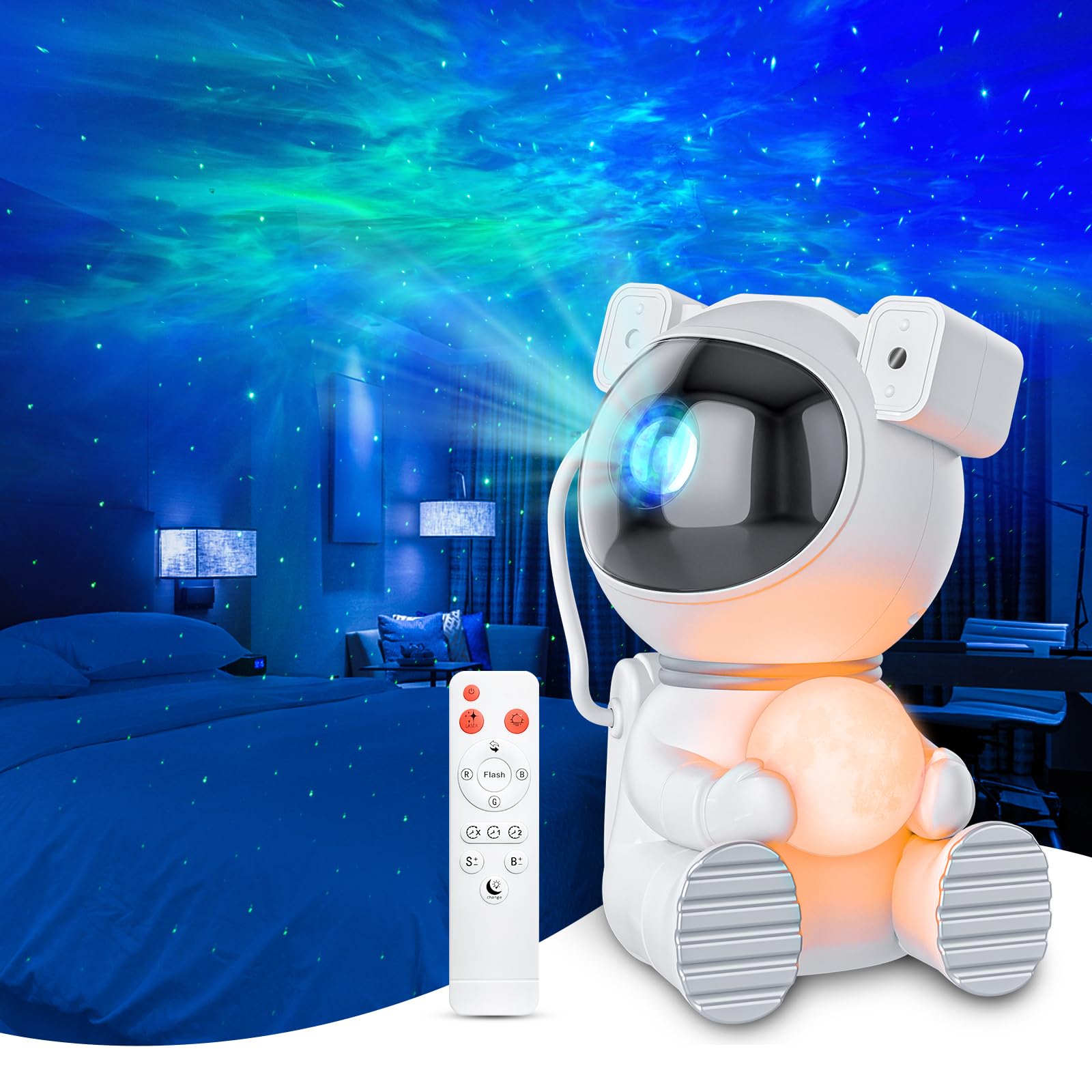Cayclay Astronaut Galaxy Projector, LED Nebula Lamp with Timer & Remote, Medium Size, White, Model HJ-XKD05