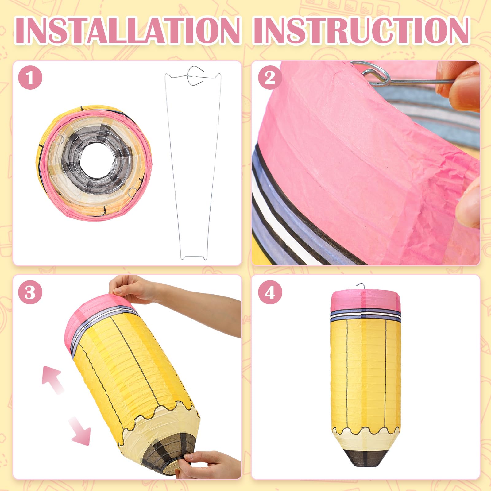 Retisee 12 Pcs Pencil Hanging Paper Lanterns Party Decorations, Colorful Preschool Kindergarten Graduation Classroom Ceiling Dec