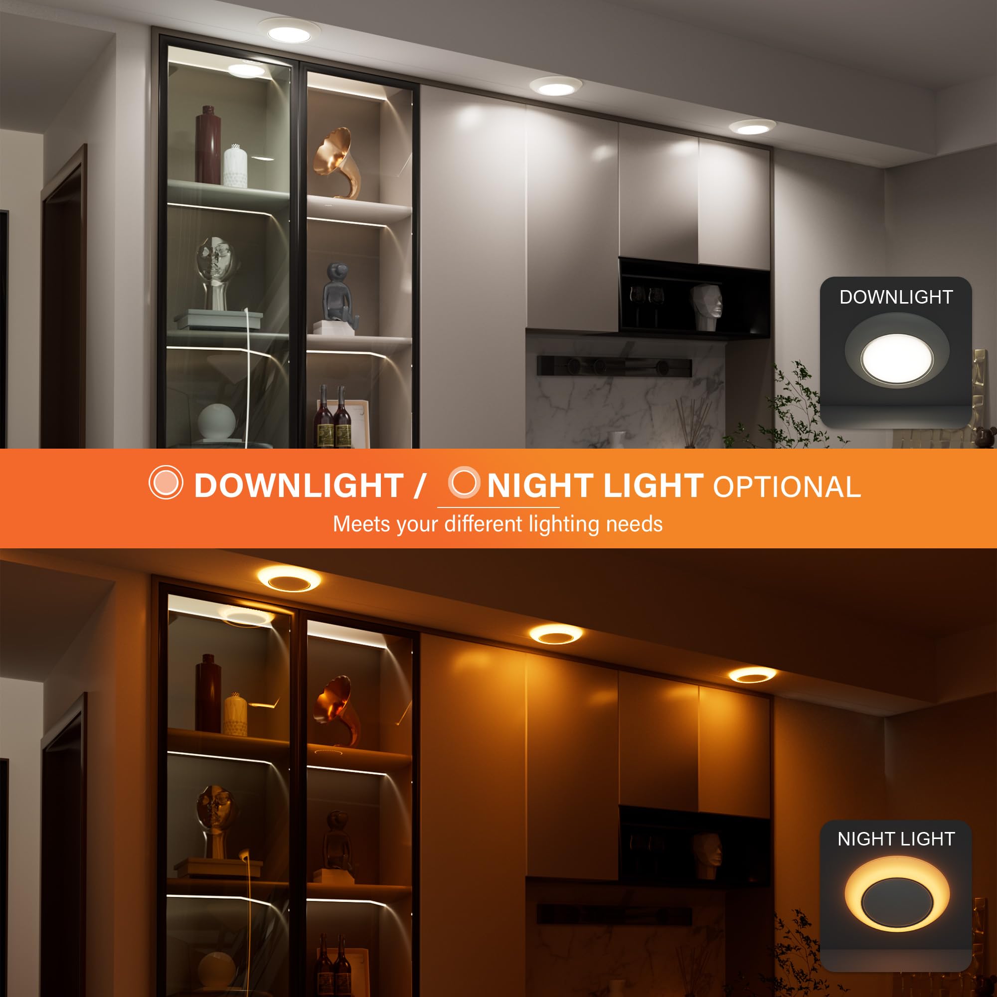 Jullison 6 Inch Led Low Profile Disk Light With Night Light, 120Vac, 15W, 5Cct Color Changing, 1000Lm, Dimmable, Etl, Shower Wet