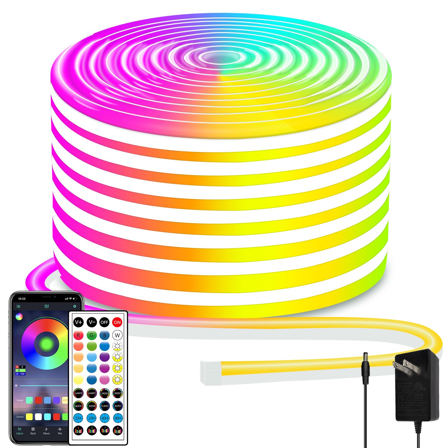 segrass 50ft Led Neon Rope Lights,Control with App/Remote,Flexible Led Rope Lights IP67 Outdoor RGB Neon Lights Waterproof,Music