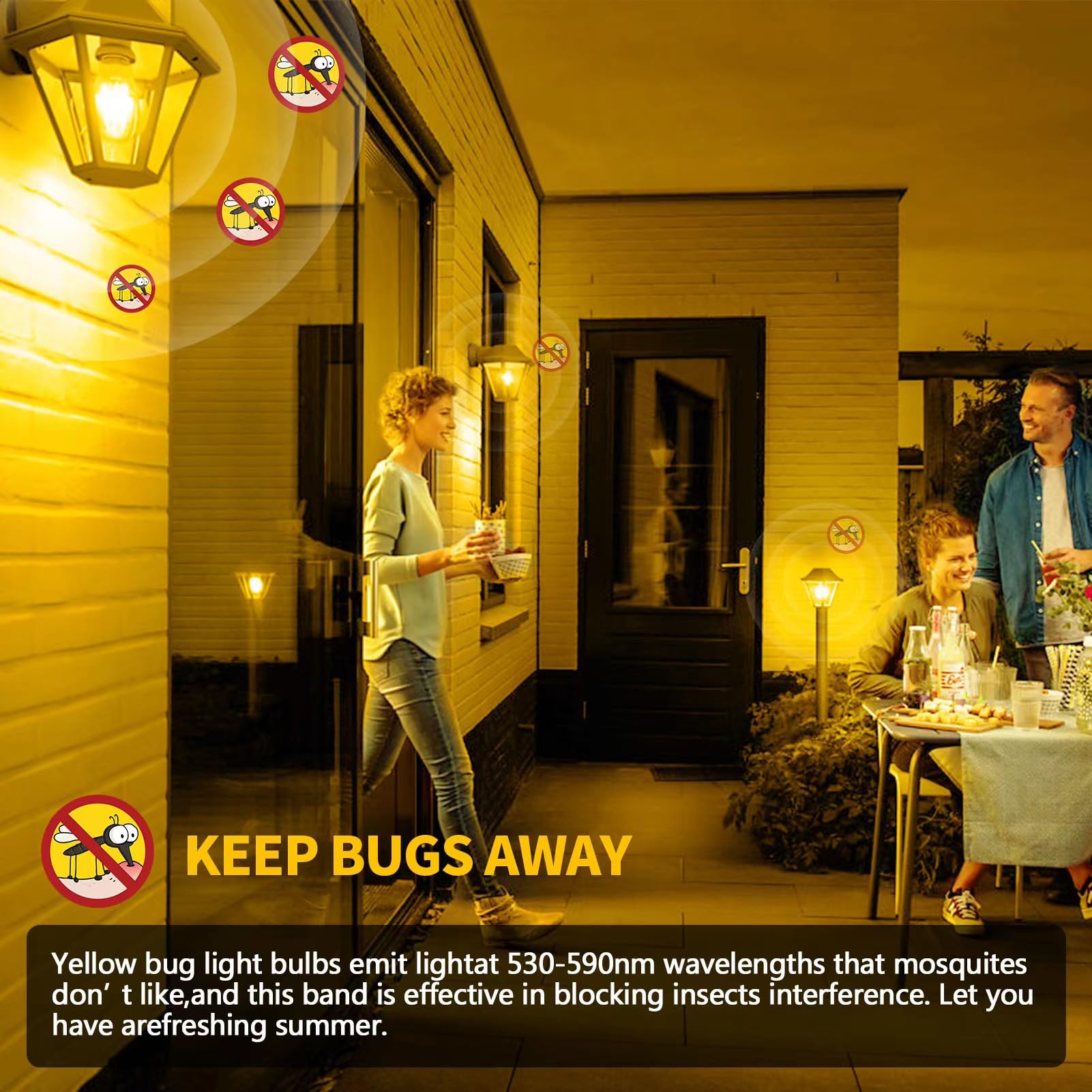 Kqhben Bug Light Bulbs Led Yellow Bulb For Outside, 9W (6W Equivalent), E26 Base Amber Bug Light For Porch, Patio, Deck, Backyar