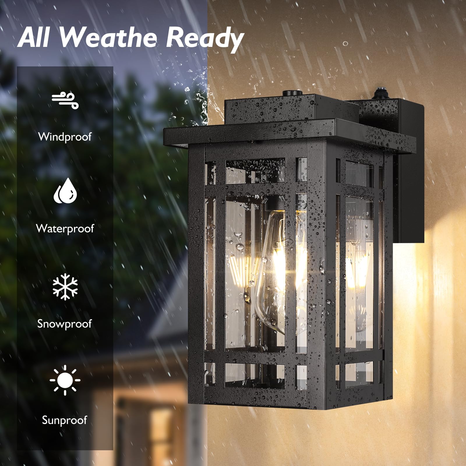 Bdrofn 2-Pack Outdoor Porch Lights, Dusk to Dawn, Motion Sensor, Waterproof, Black, Model W6015-01-BKSR