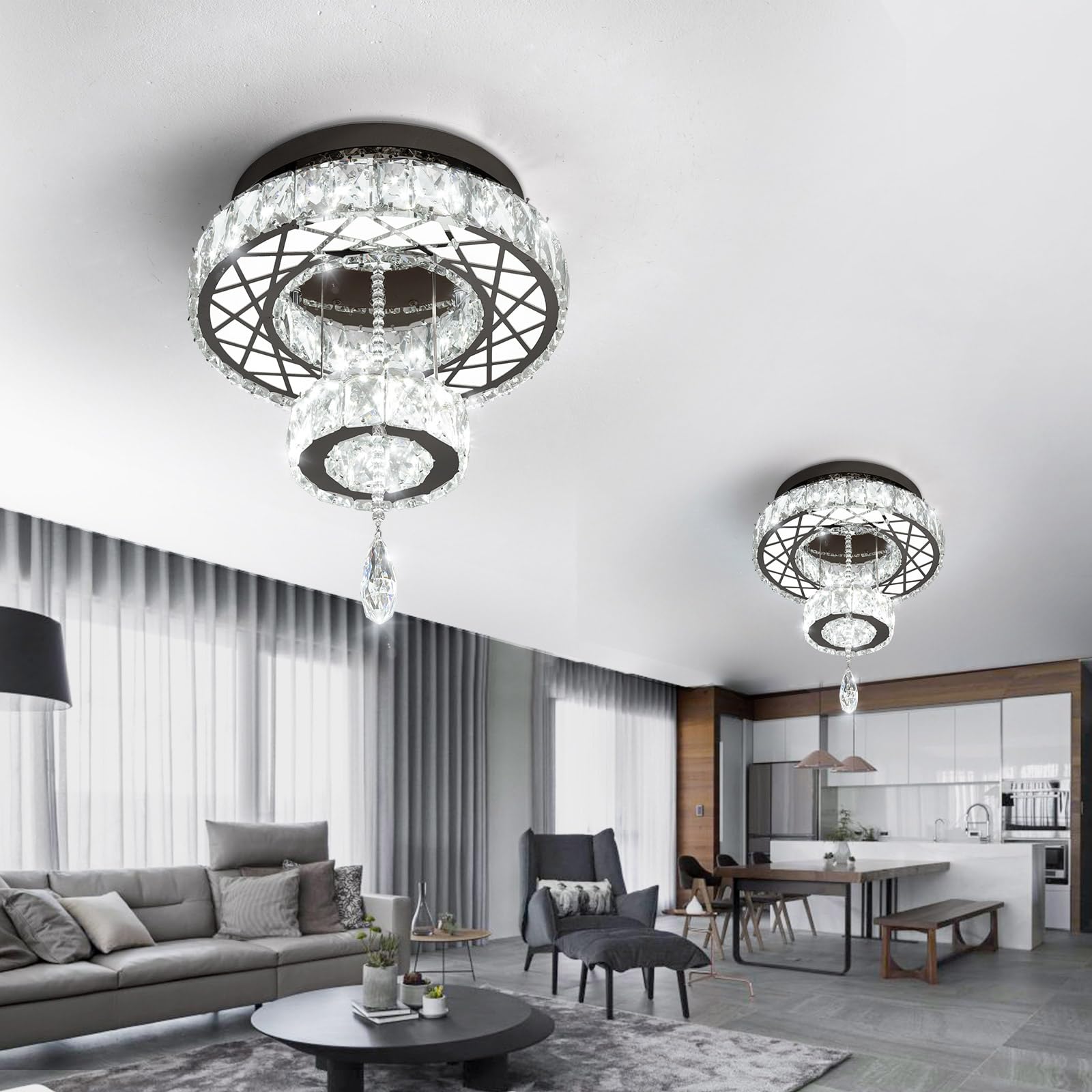 Haixiang Modern Flush Ceiling Chandelier Bedroom Light Fixtures Crystal Flat Sloping Ceiling Lights For Hallway Kitchen Dining R