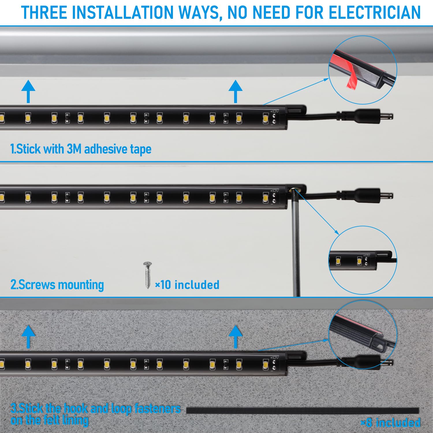Torchstar Led Safe Lighting Kit, (4) 12 Inch Linkable Light Bars + Rocker Switch + Ul Power Adapter, 600Lm, Input 100-240V, For Under Cabinet Gun Safe Locker Closet Showcase, 5000K Daylight