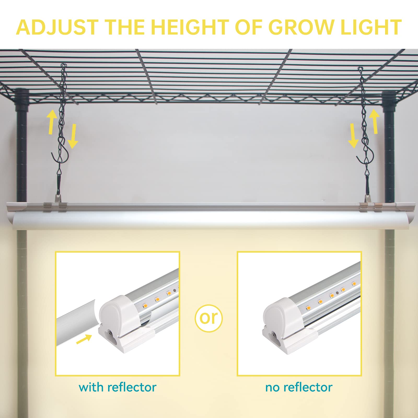 Bstrip Diy Plant Shelf With Grow Lights, Grow Light Shelf With Adjustable Rack And Wheels, Plant Stand, 8-Pack 192W T8 3000K Ful