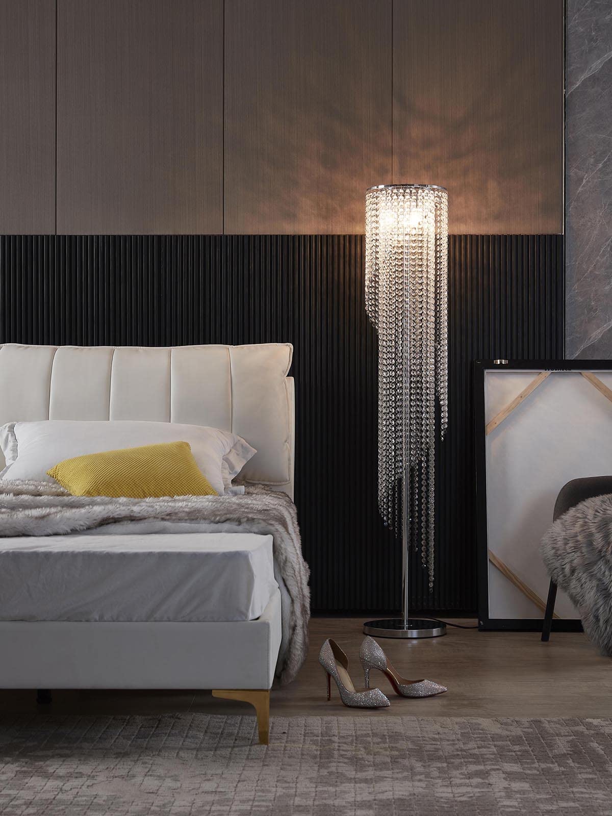 Surpars House Silver Crystal Floor Lamp - S Shape Chrome Finish, Modern Design, Elegant Lighting Decor