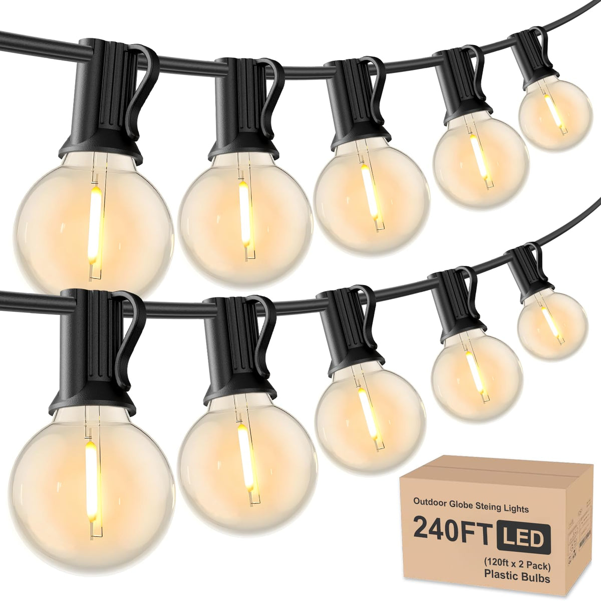Rtty Outdoor String Lights 240 Ft, 2 Pack 120 Ft G40 Led Patio Lights With 62Pcs Bulbs,Shatterproof Waterproof Connectable Hangi