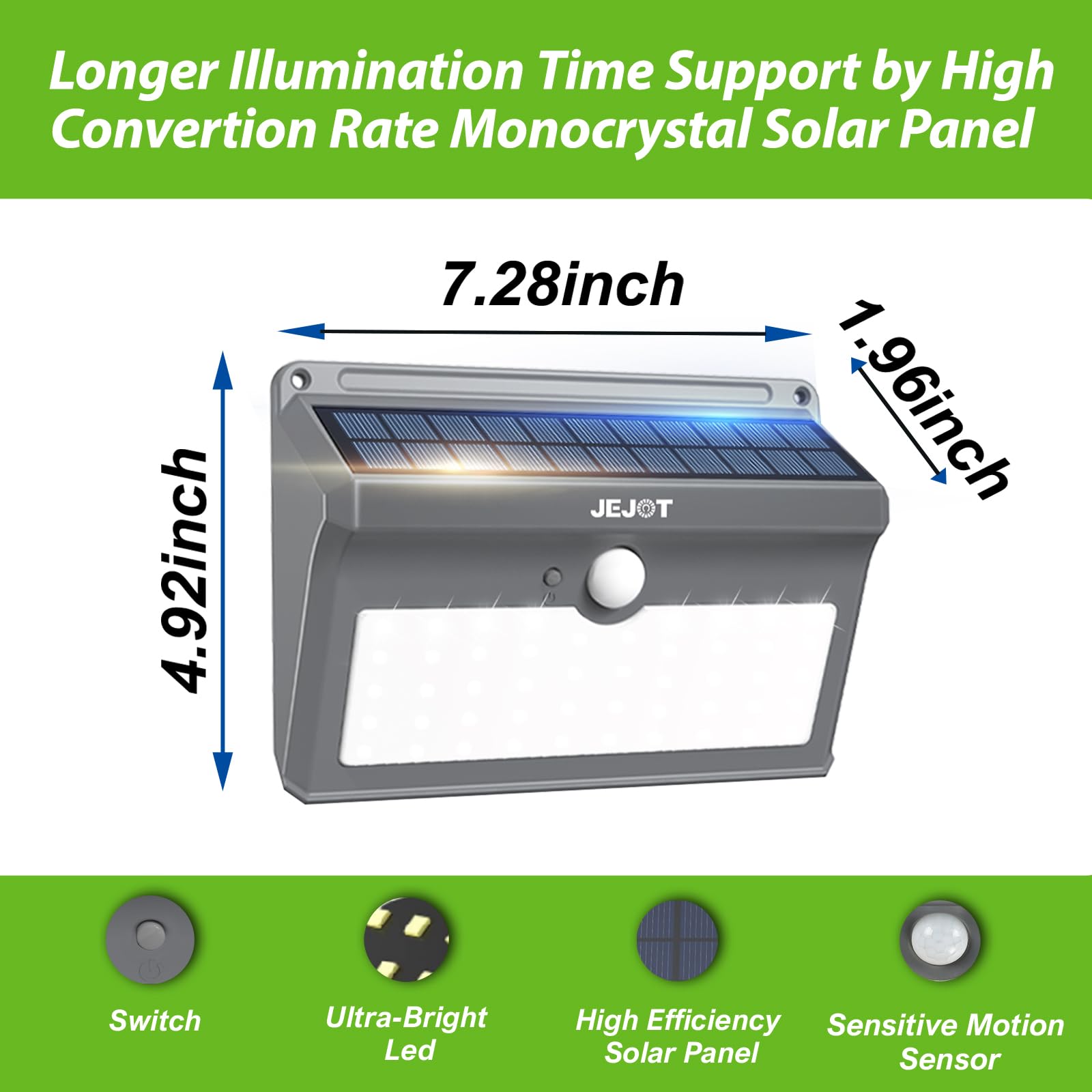 JEJOT Solar Motion Lights 6 Pack, 270° Wide Angle, Waterproof, 3 Modes, Gray, 7.9x4.9x2.0 IN, Model 10