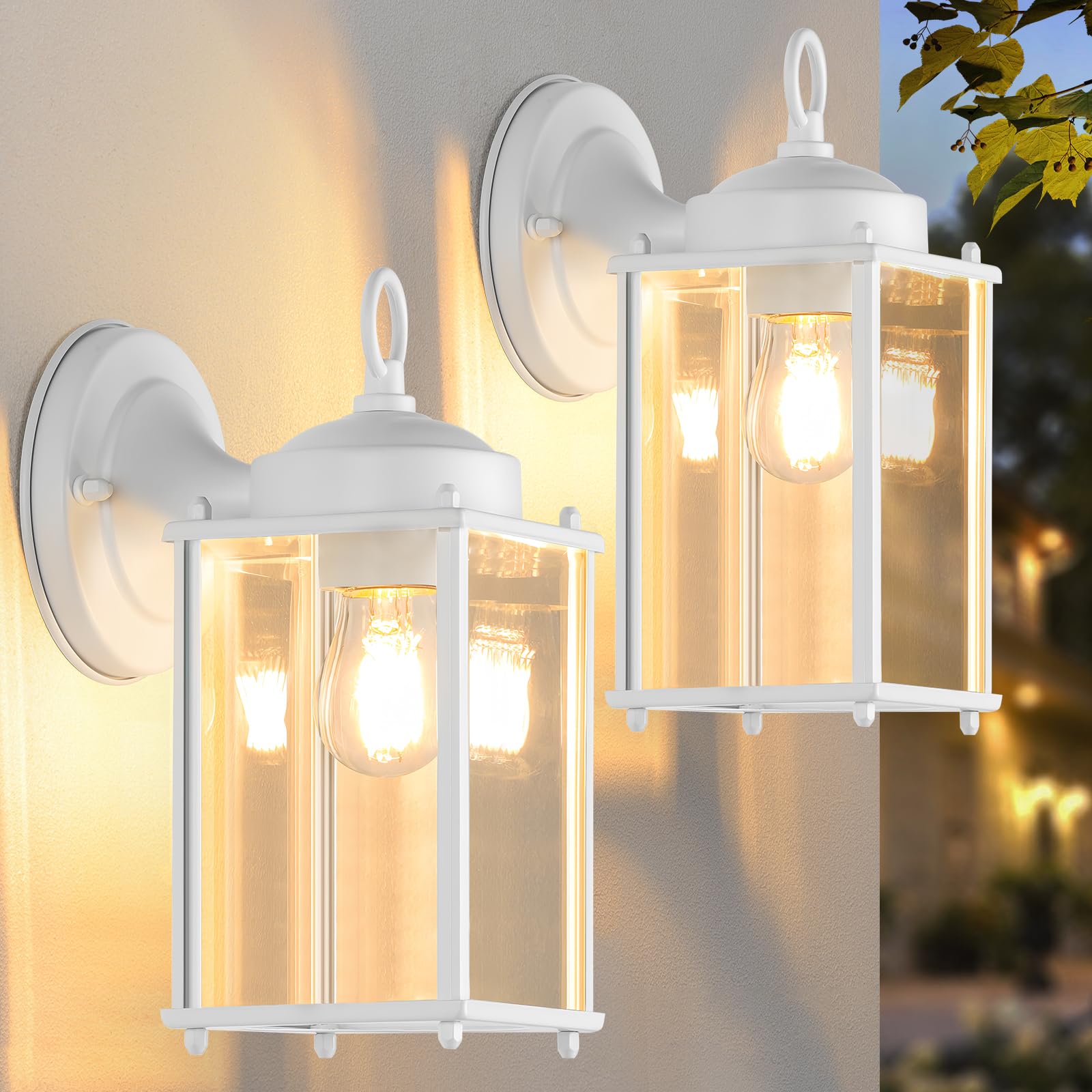MATAMEYE Outdoor Wall Lantern, Waterproof Sconce Light, Iron, 10.24 inch, White, Model GS8648-XL, 2 Pack