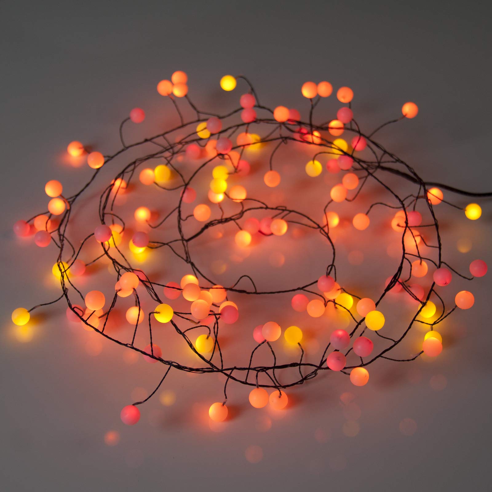 QBIS 120 Berry Cluster Lights, Halloween Fairy String Lights, Indoor/Outdoor, Red Orange Yellow, Model B120CLU-5V-SS-BL