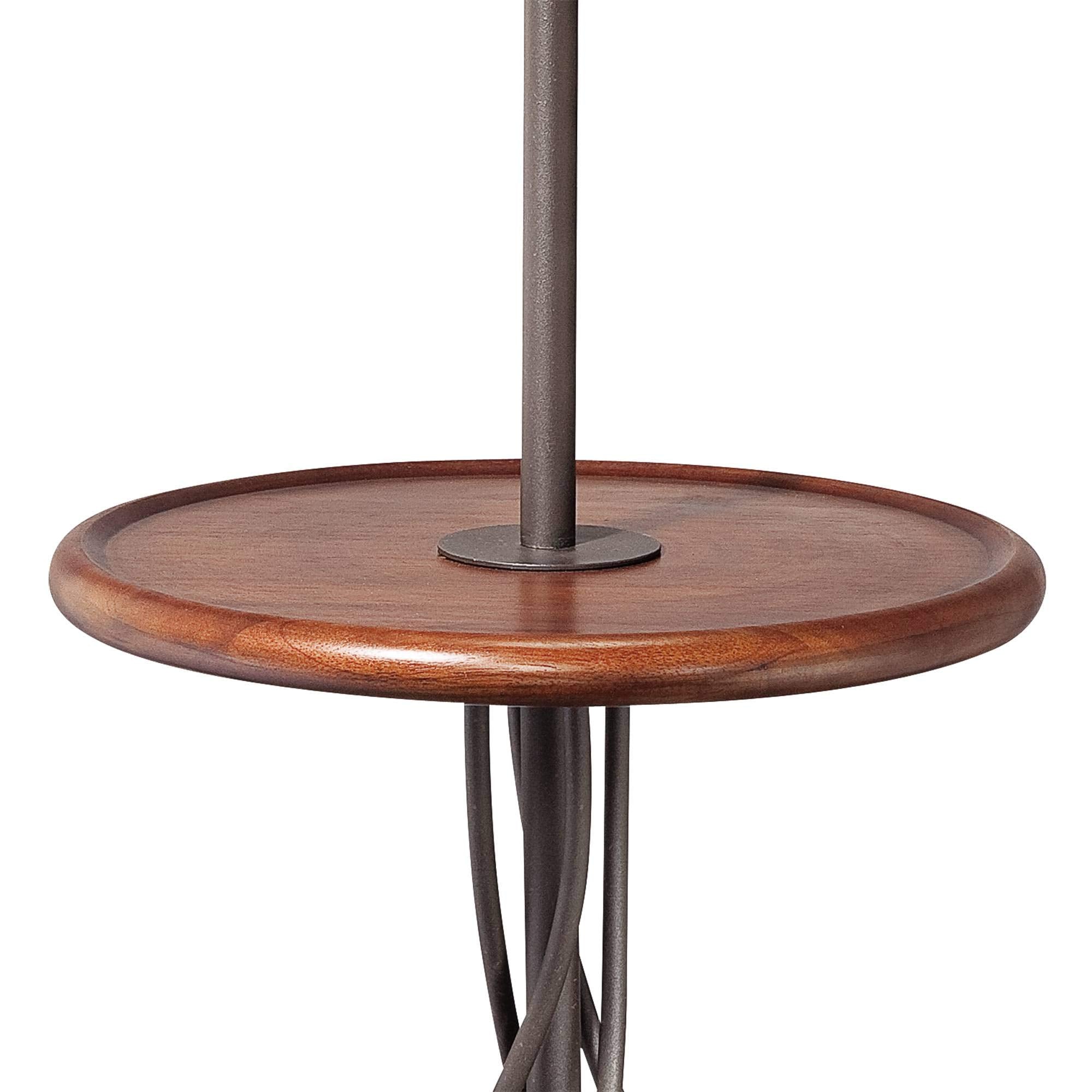 Franklin Iron Works Rustic Floor Lamp with Tray Table, 63.5" Tall, Brown Linen Shade, Wood Twisted Iron Base, Model N5774