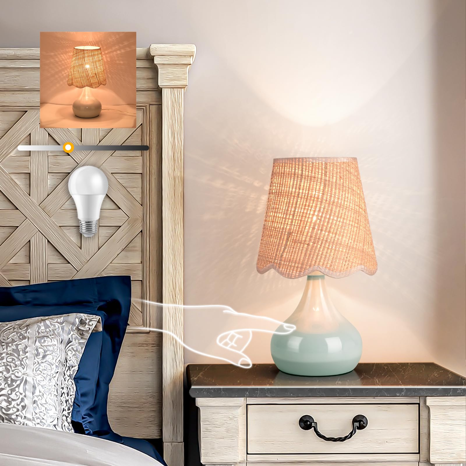 Blue Small Touch Control Table Lamp for Bedroom, Blue Bedside Lamps for Nightstand,Cute Mini Small Table Lamps for Small Spaces 