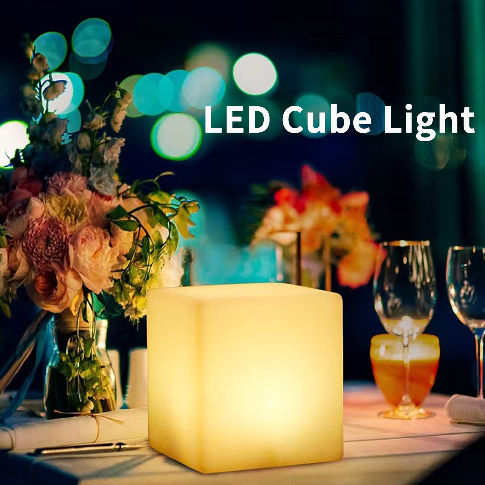 Borelor LED Cube Light, 4-Inch Rechargeable Mood Lamp, Remote Control, 16 Color Changing, Blue, Dimmable Decorative Lighting