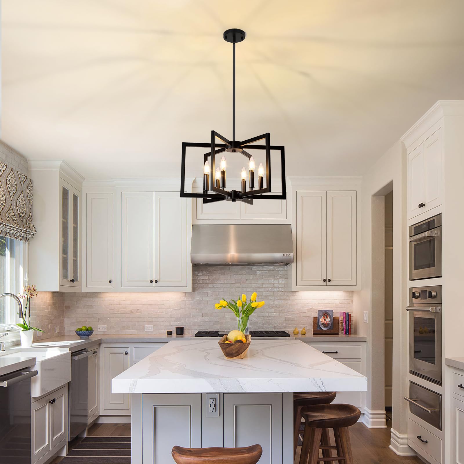 Bairth 6-Light Black Metal Chandelier, Modern Farmhouse Lighting Fixture for Dining Room, Foyer, Kitchen, Model D3201-06-BK