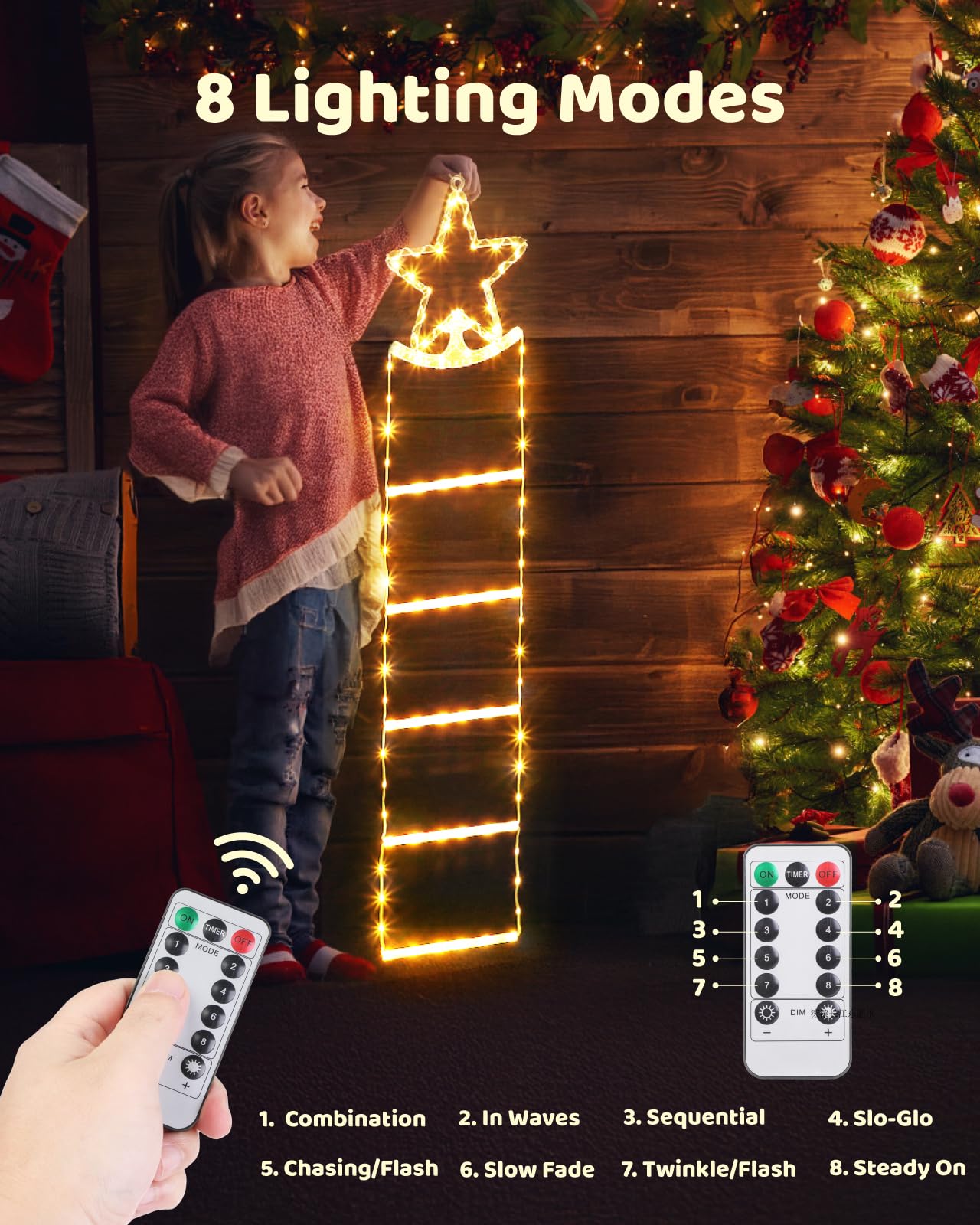 Gleamkid Led Christmas Ladder Lights - 4.2Ft Christmas Decorative Ladder Lights, Christmas Decorations Lights For Indoor Outdoor, Window, Garden, Home, Wall, Xmas Tree Decor