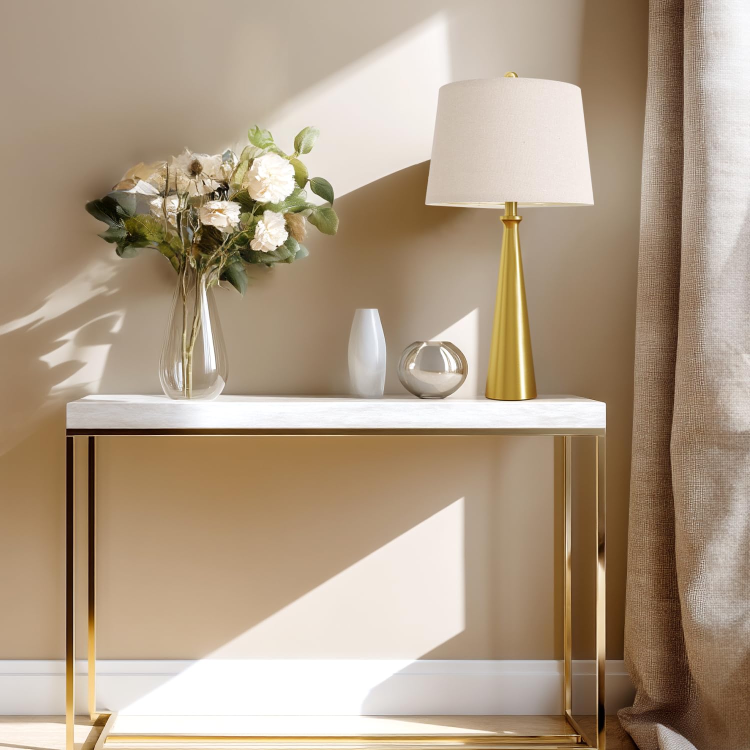 Oneach 25.75'' Modern Table Lamp Set Of 2, Bedside Lamps With Usb Ports, Brass Gold Nightstand Lamps Set For Living Room Bedroom