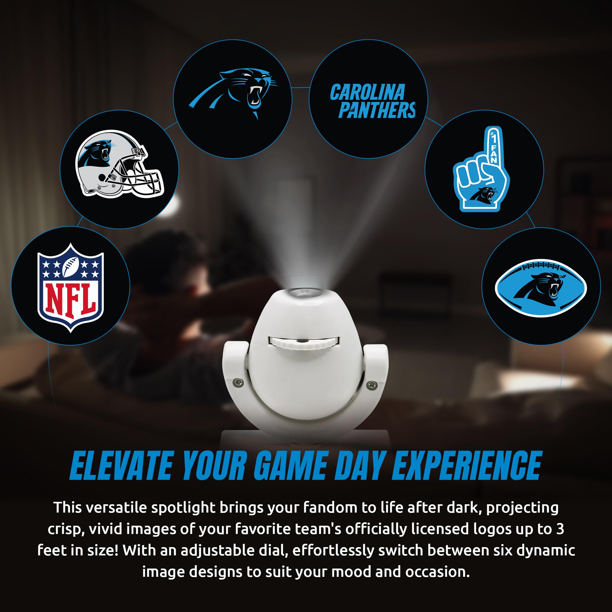 Sporticulture Nfl Carolina Panthers Adjustable Led Spotlight Projector - Portable & Rechargeable