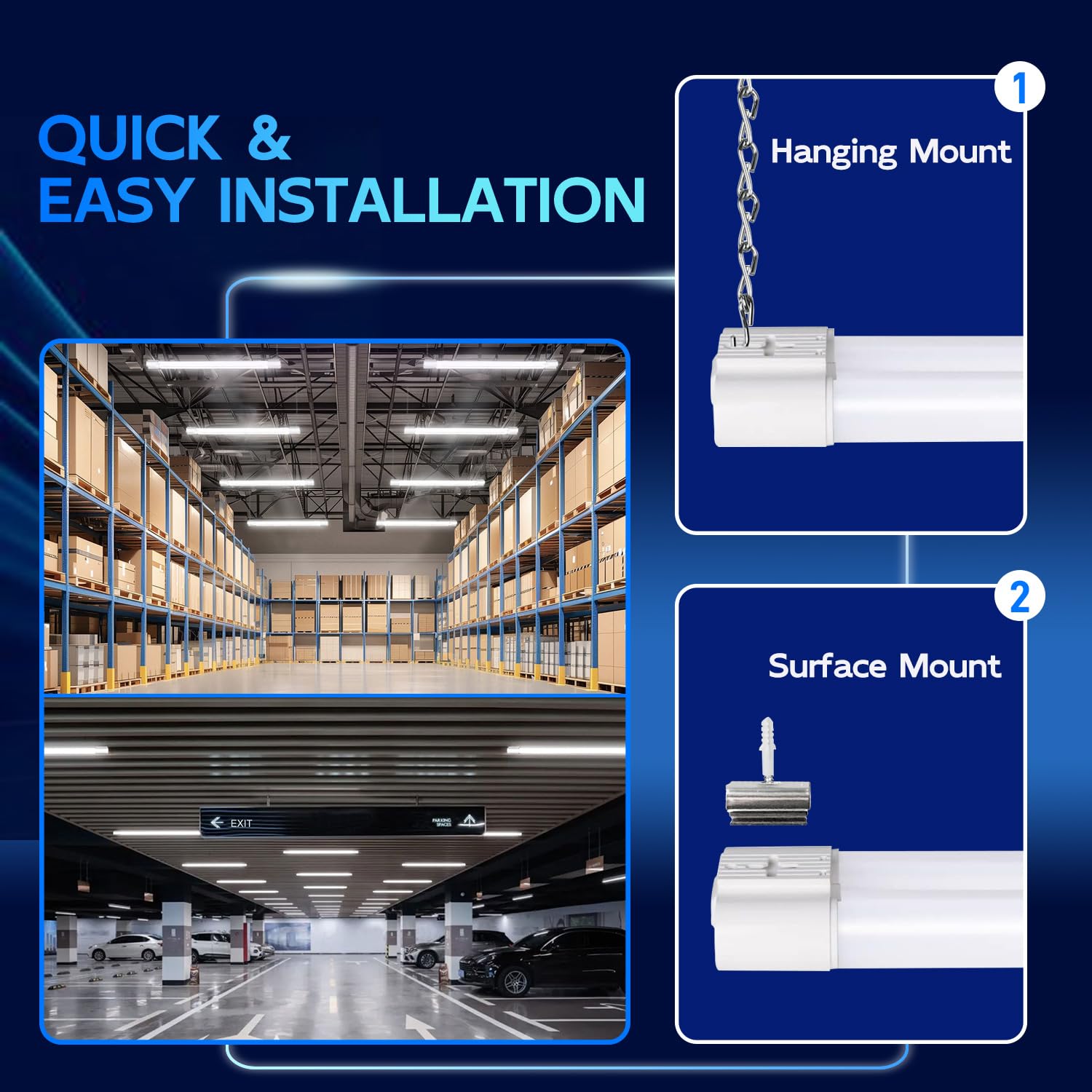 Hykolity 6 Pack 4Ft Linkable Led Shop Light For Garage  6500Lm  4Ft 60W Utility Light Fixture  5000K Daylight Led Workbench Light With Plug  Hanging Or Surface Mount  White - Etl