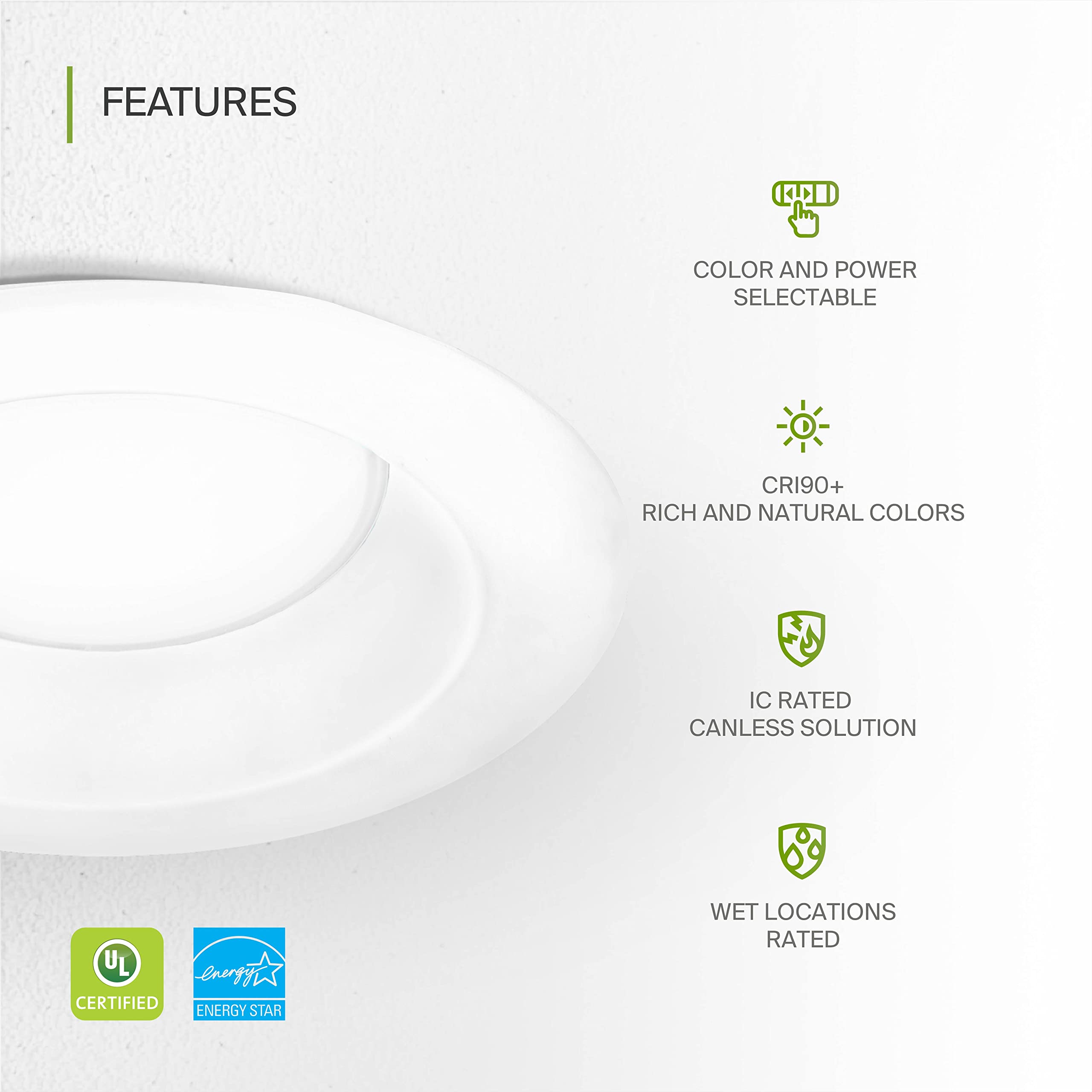 ASD 8 Inch Canless LED Downlight, Dimmable, Power Adjustable 12/20/30W, 5 Color Temps, 4 Pack, White, Model A-CDL7