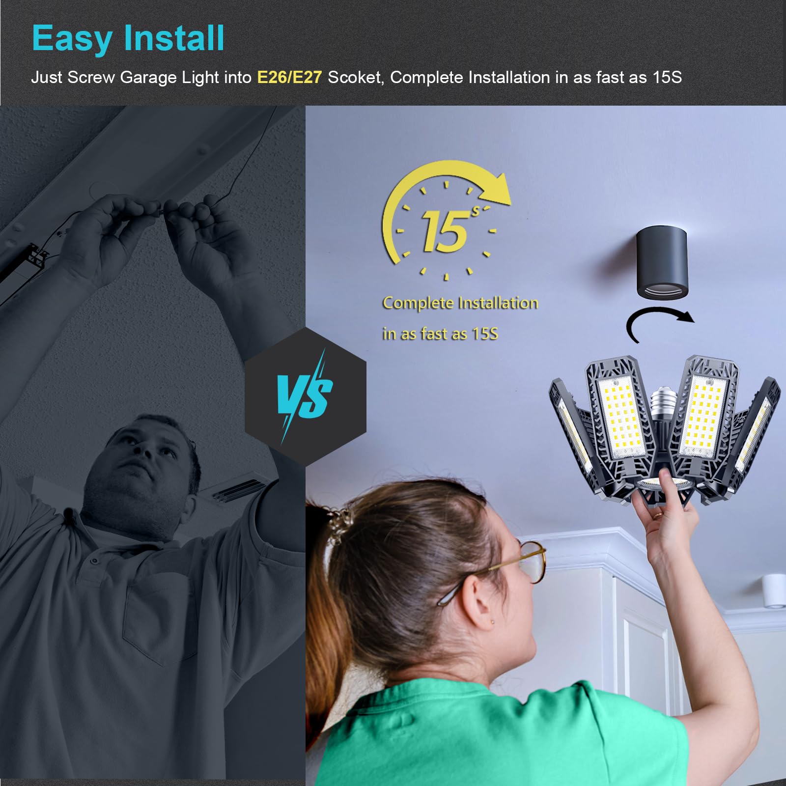 CHENGCHILIT LED Garage Light 200W 20000LM 6500K with 7+1 Adjustable Panels E26/E27 for Workshop Storage Room Warehouse