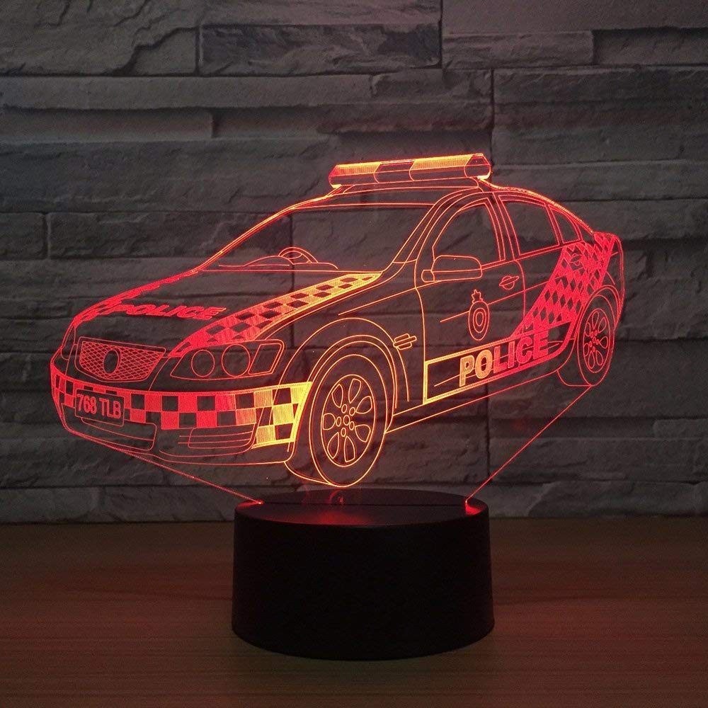 Ytdzltd 3D Police Car Night Light - 16 Color Changing Usb Powered Remote Control Touch Switch Decor Optical Illusion Led Table D