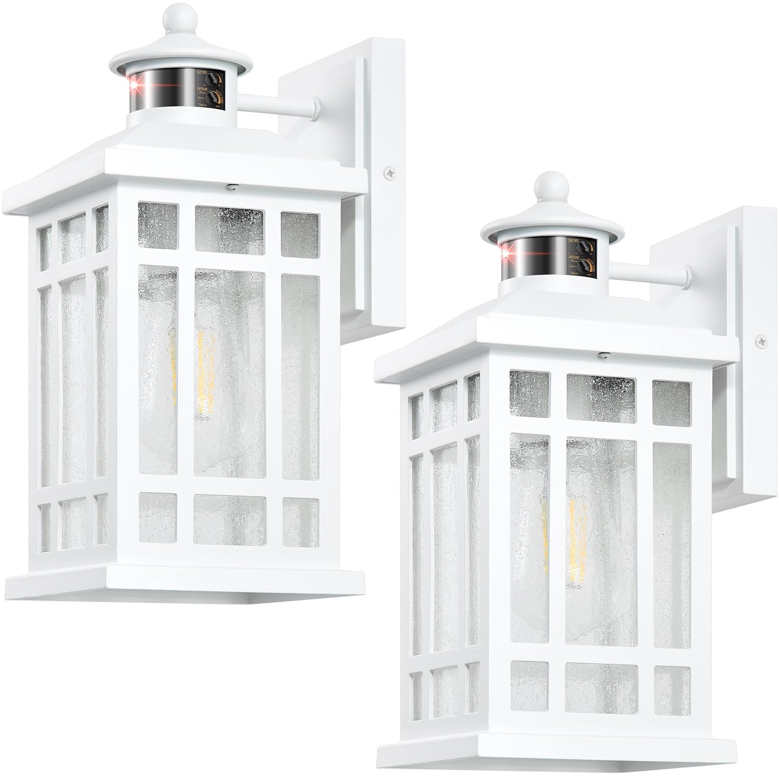 Opaxis White Motion Sensor Outdoor Lights  2-Pack Modern Dusk To Dawn Outside Light With 4 Modes  Exterior Lighting Fixtures For House  Entry  Porch  Patio  Garage  Brightness Distance Adjustable